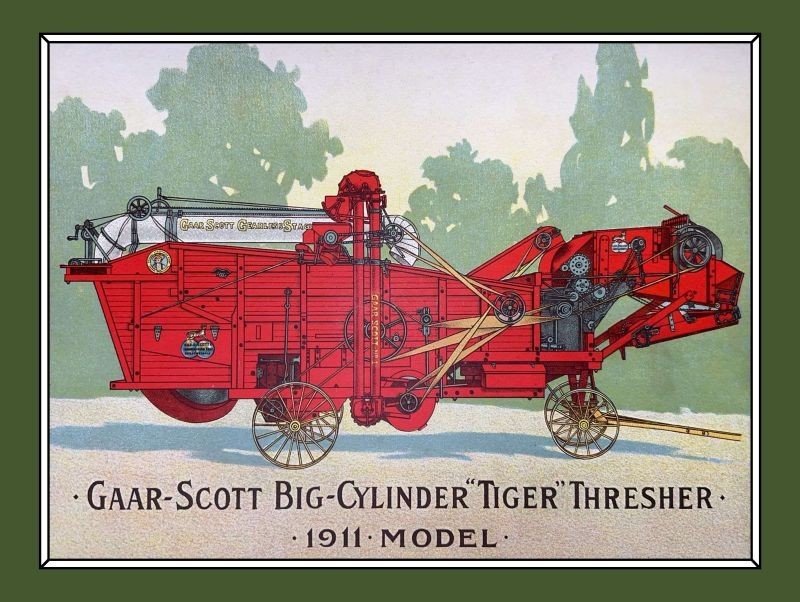 1911 Gaar Scott Tiger Thresher, Richmond, Indiana New Sign: 24×30″ USA STEEL