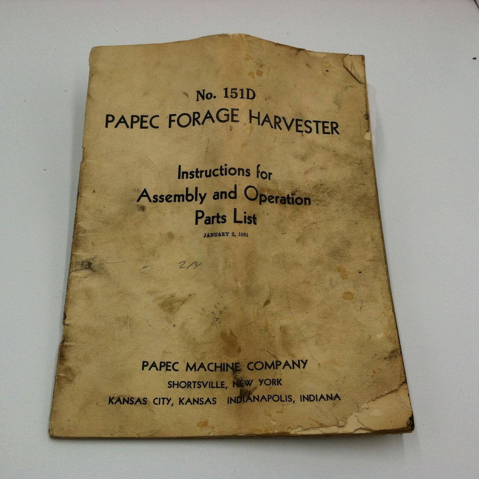 1951 No. 151D Papec Forage Harvester Assembly Operation parts list manual