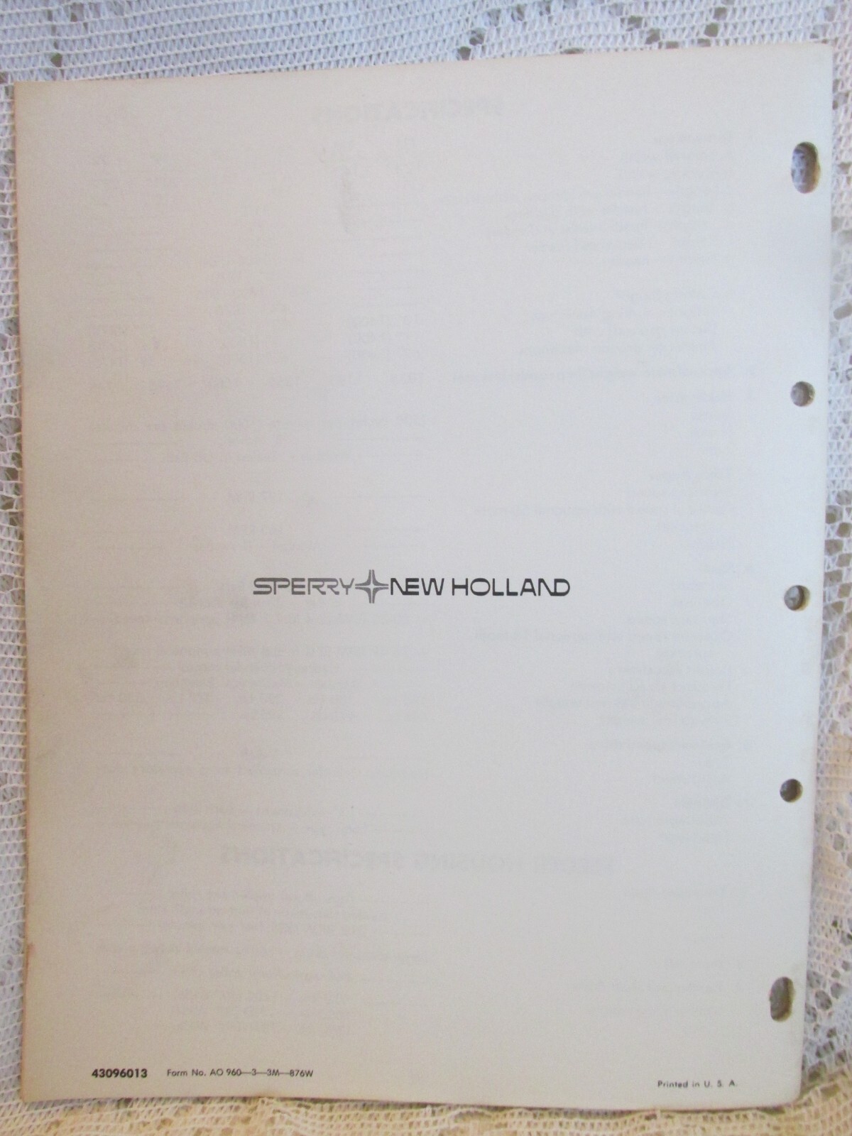 Sperry New Holland Operator’s Manual – Grain Header 960