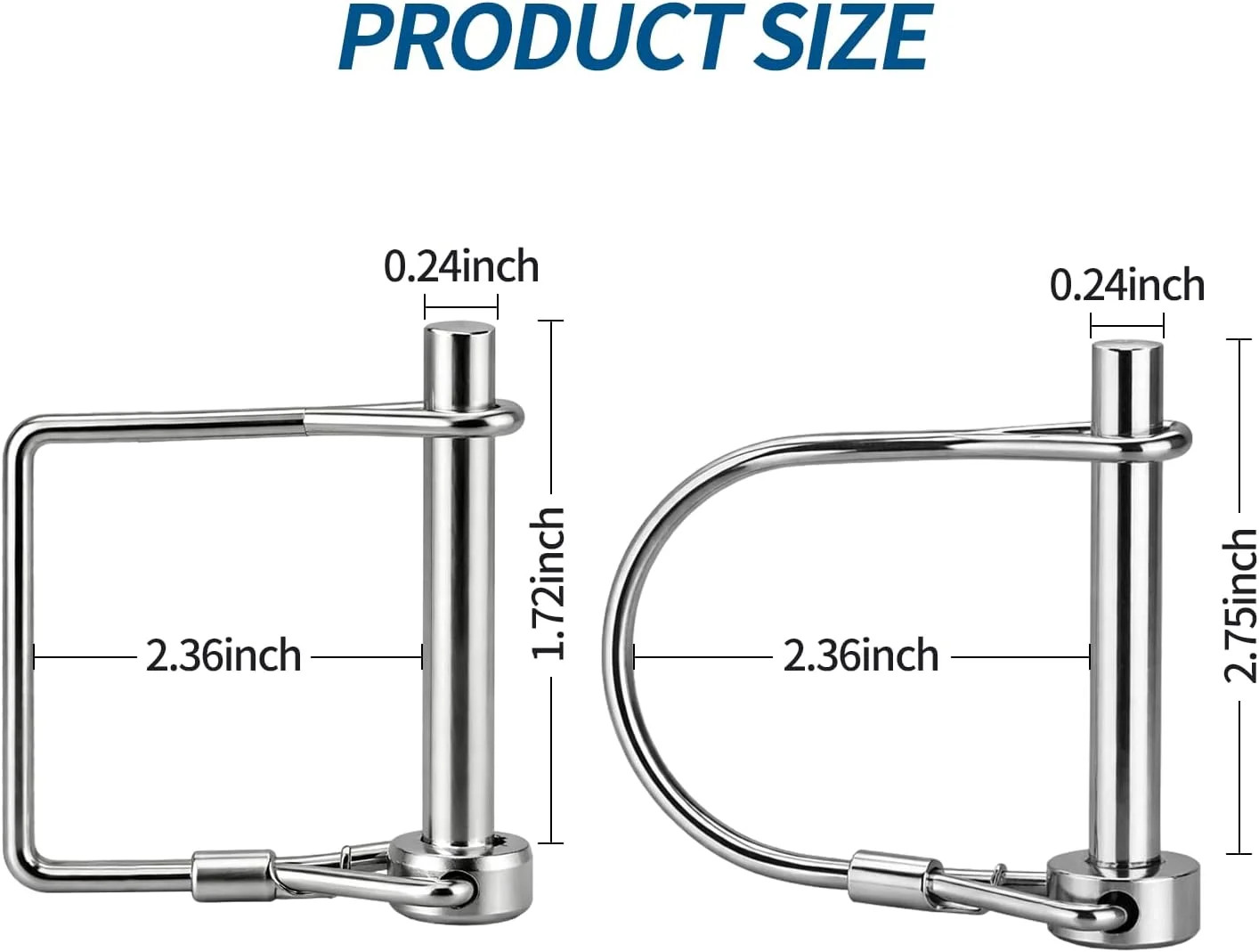 8 Pack Trailer Coupler Pin – Heavy Duty 1/4″ Carbon Steel Lock Pins with Square