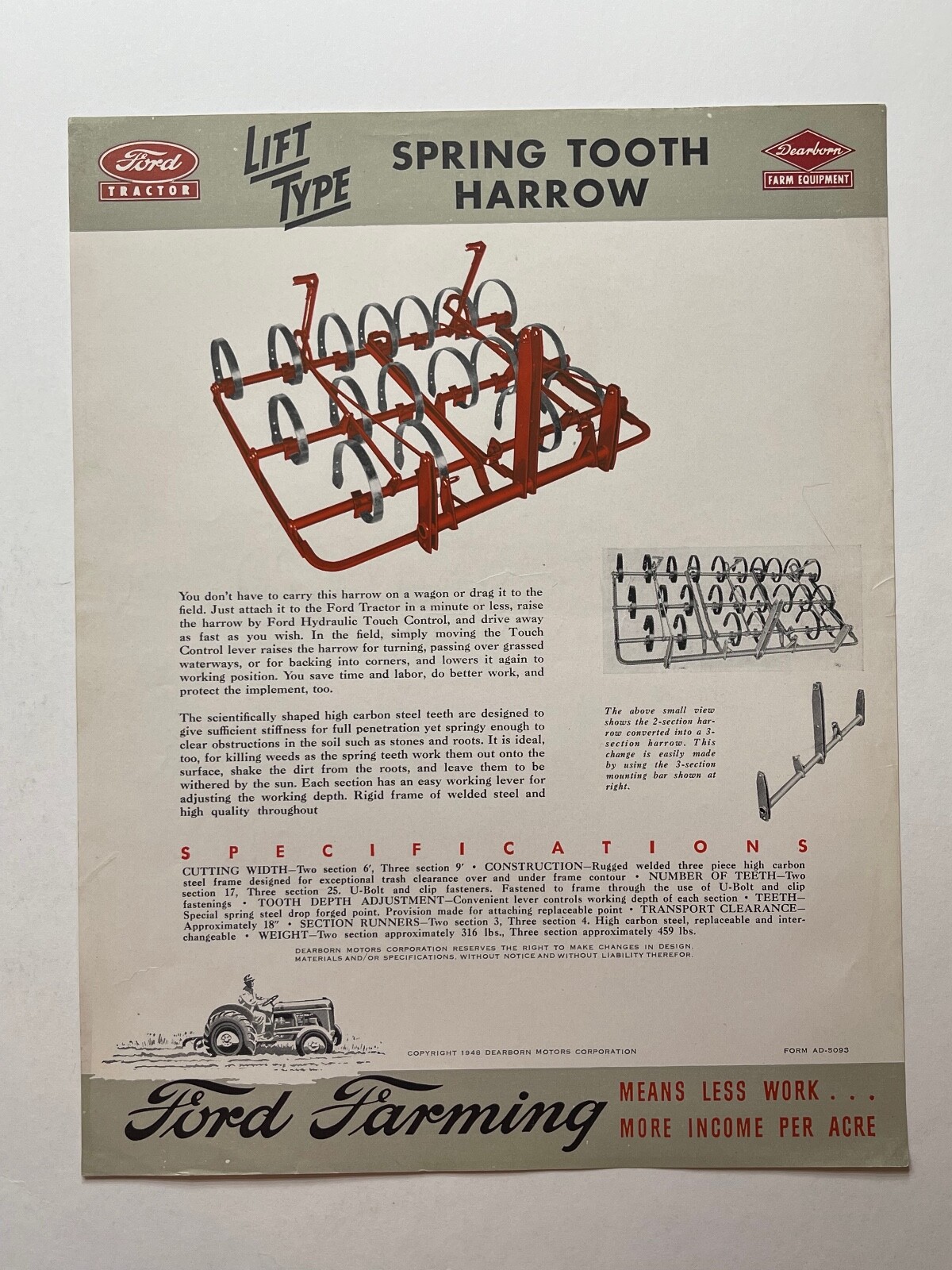 Ford “N” Series- Lift Type Spring Tooth Harrow Sales Brochure *1947*