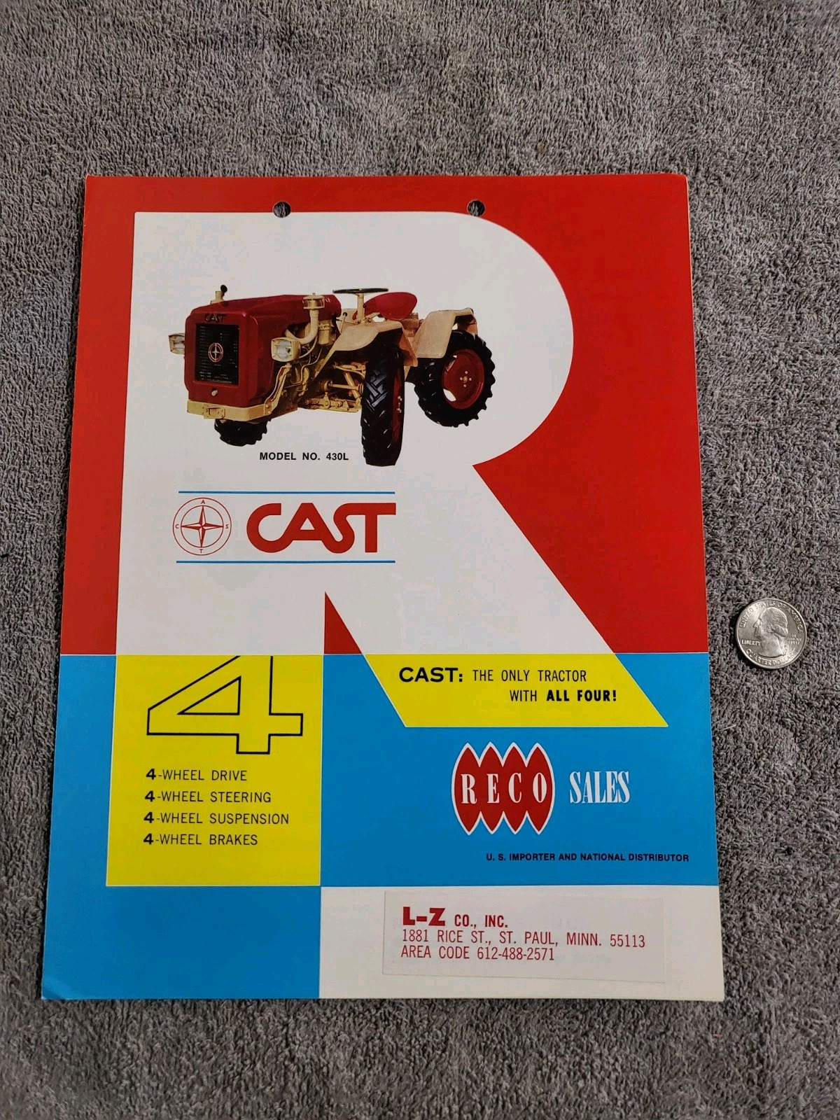 Vintage 1960’s CAST 430L RECO 4WD TRACTOR BROCHURE Slanzi Diesel Engine L-Z Co.