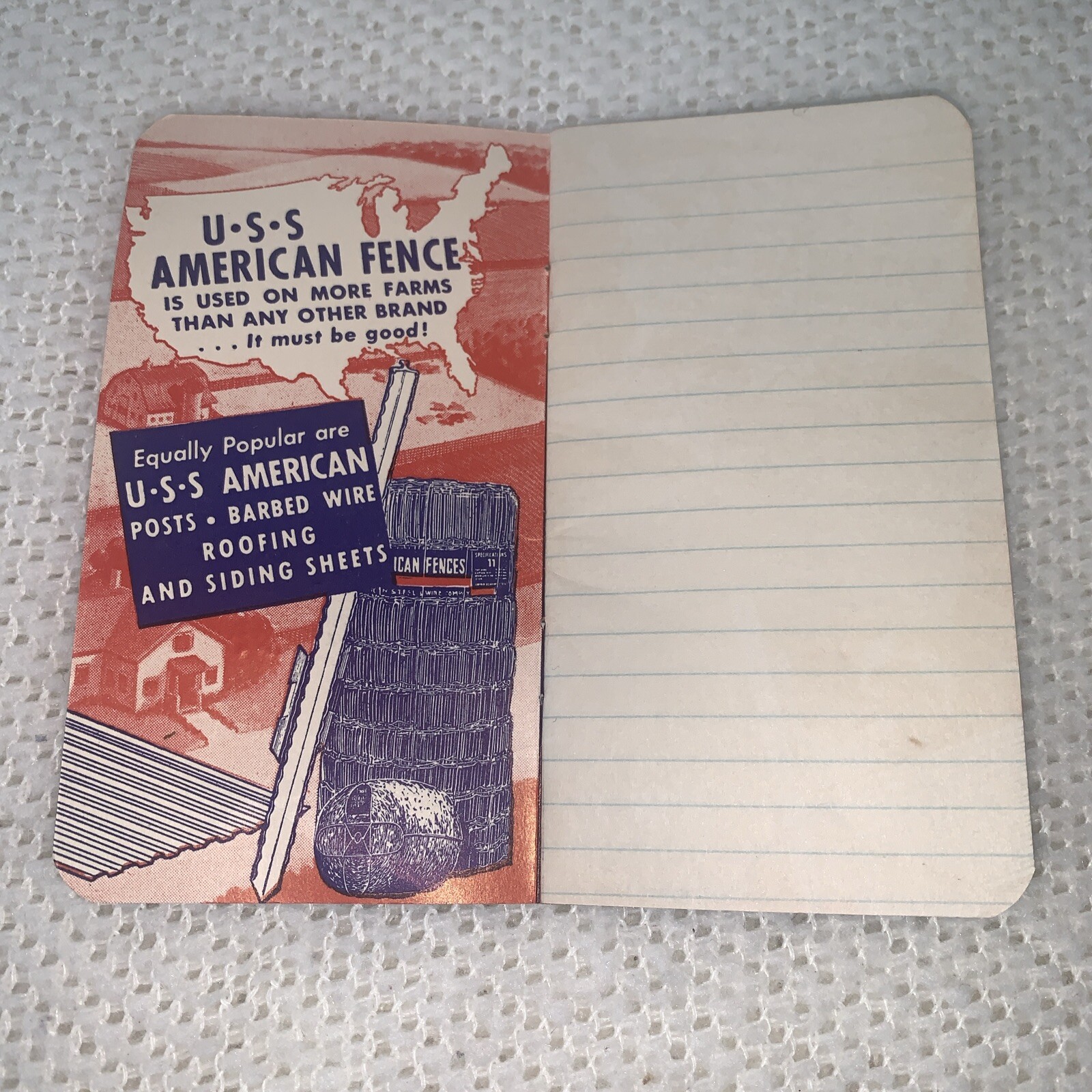 U.S.S. American Fence Memo Book WM. Cameron & Co. Hillsboro, Texas 1940-1941