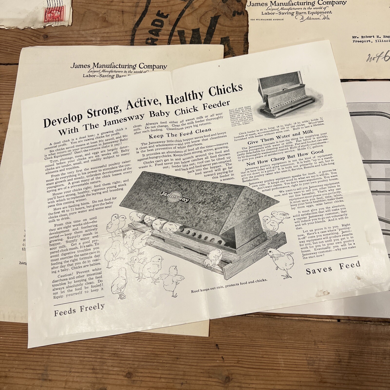 1922 James Mfg Jamesway Paper Lot Brochures Letterheads Appleton WI Elmira NY