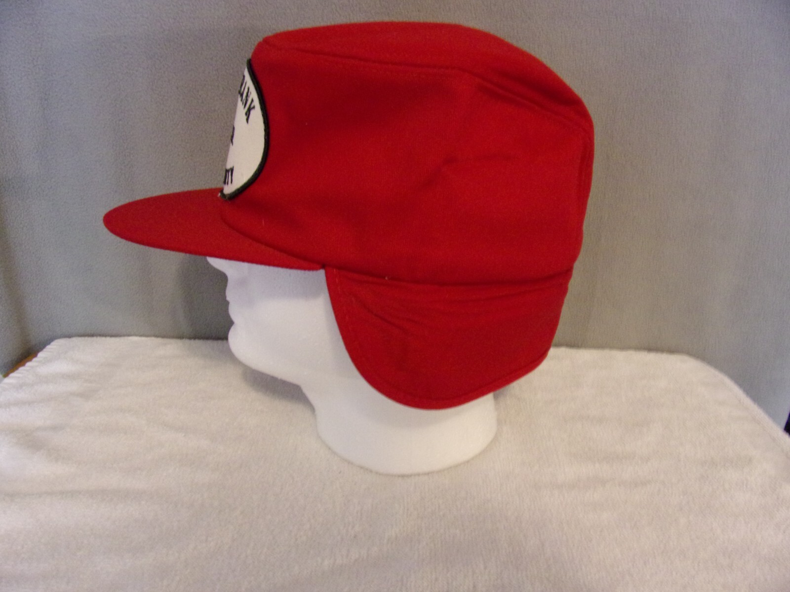 VTG ~ “Peoples Bank & Trust” K-Brand Fuzzy Ear Flap Trucker/Farmer Cap Med-Lg