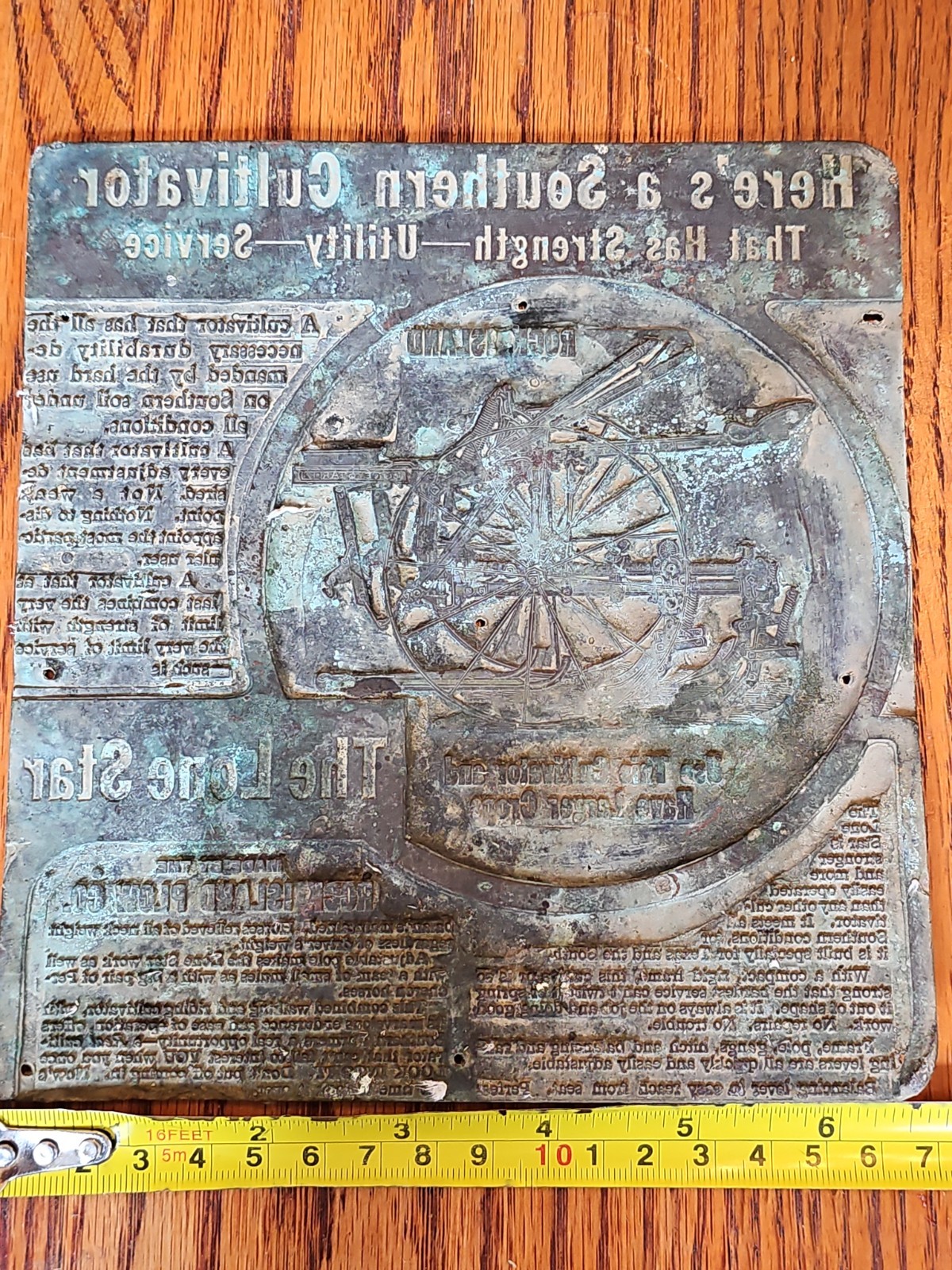 c1912 Rock Island Plow Lone Star Texas Cultivator Printer Block 6 1/2 X 7 Copper