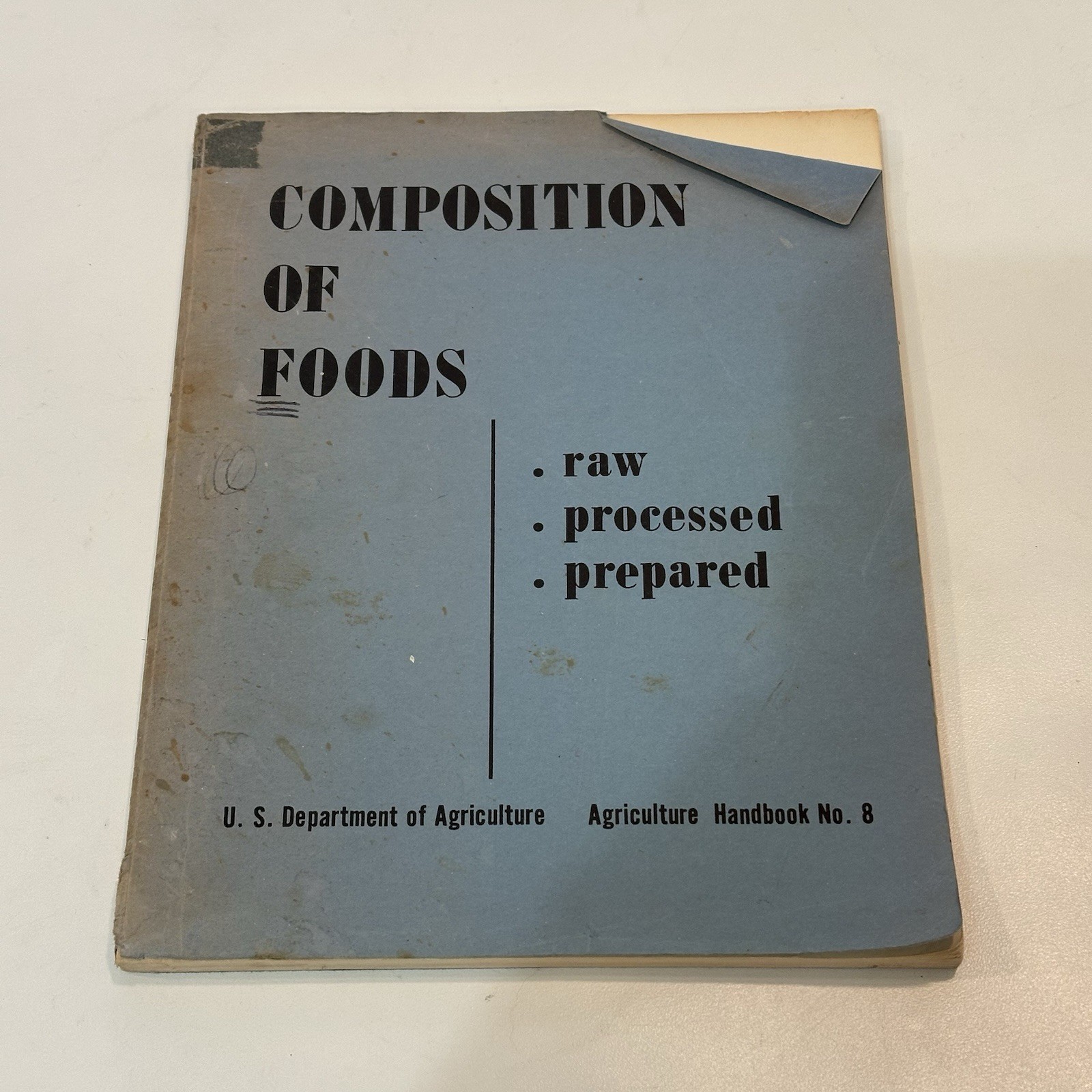 Vtg 1950 Composition Of Foods U.S. Dept Of Agriculture Research Handbook #8