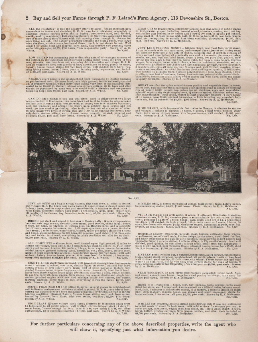P. F. Leland’s Farm Agency, Boston, Mass. Property Add Circular No. 44, ca 1890