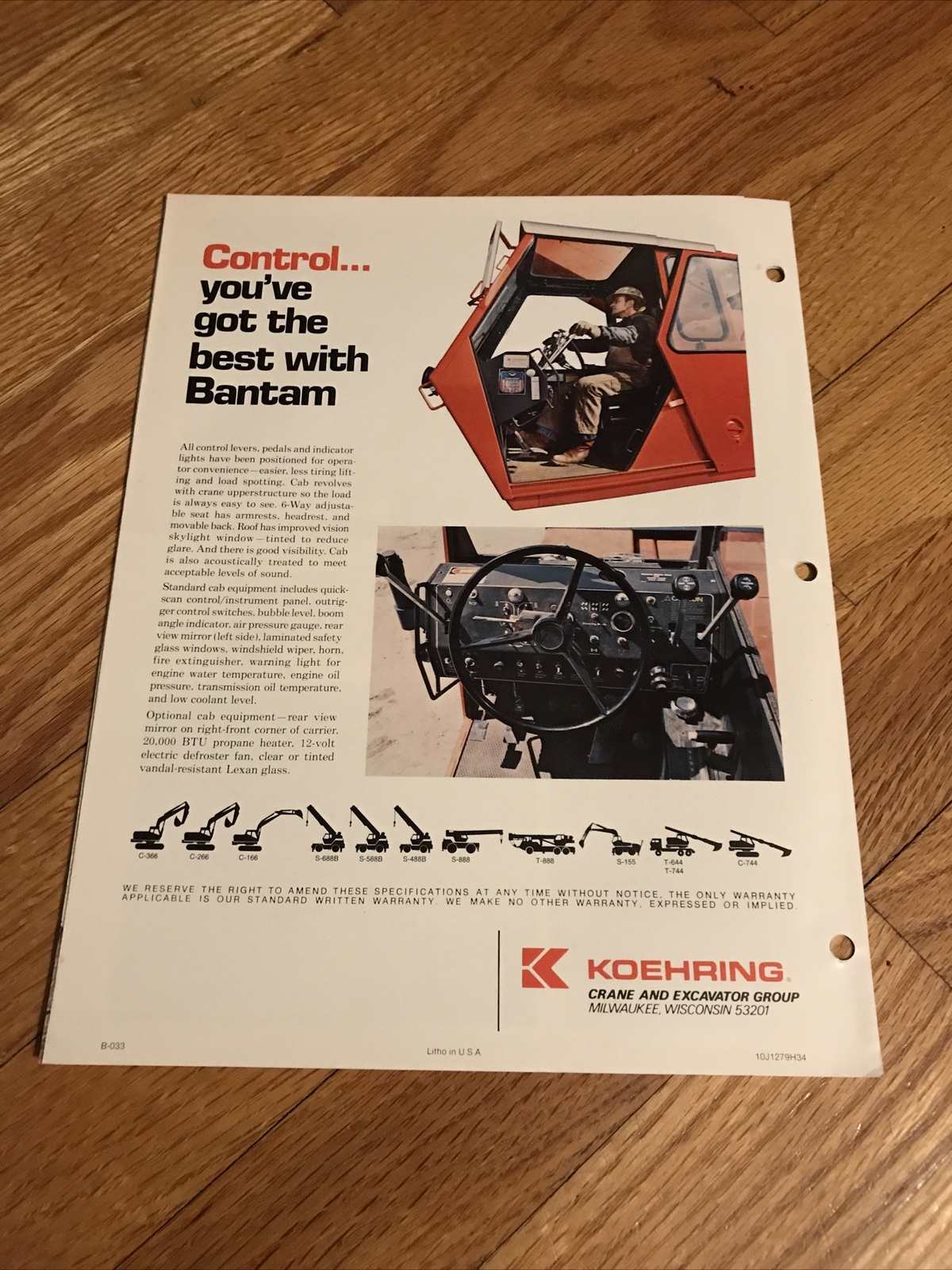 Original Koehring Bantam S688B rough terrain crane dealer sales brochure