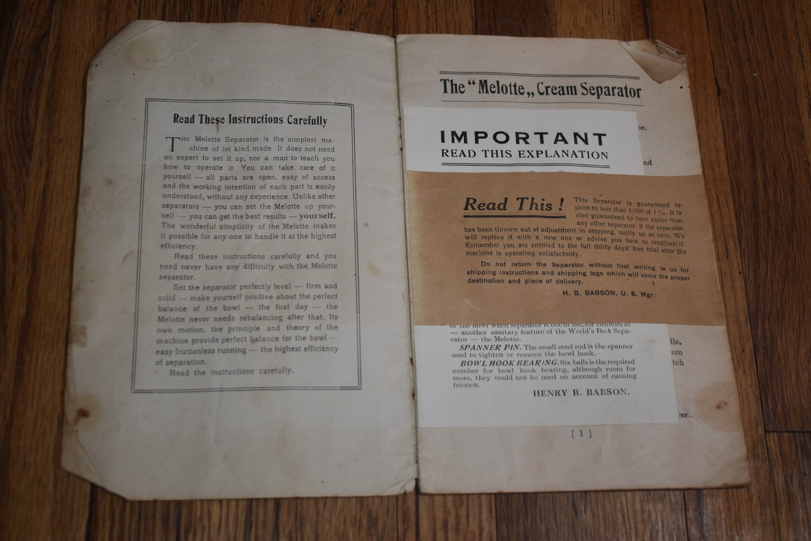 Vintage Melotte Cream Seperator Working Instructions Manual Book