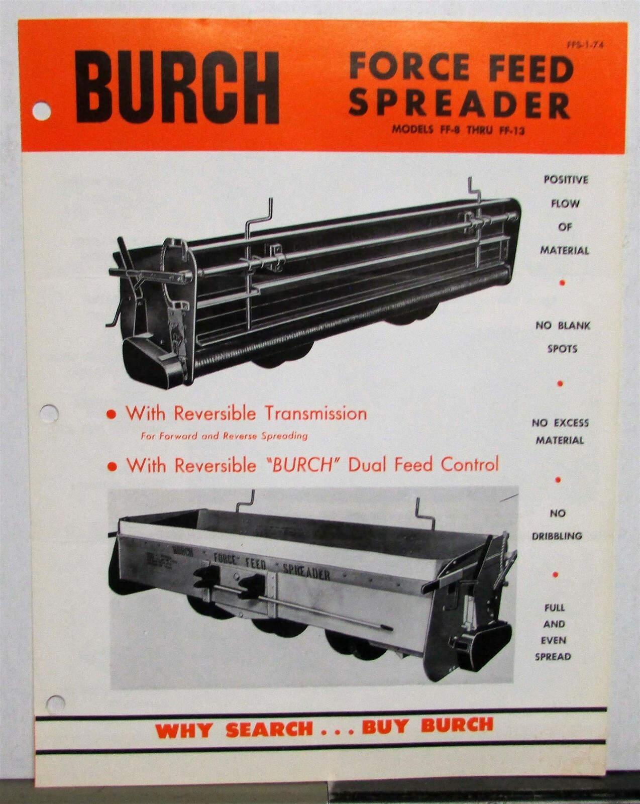 1974 Burch Force Feed Spreader Construction Sales Folder