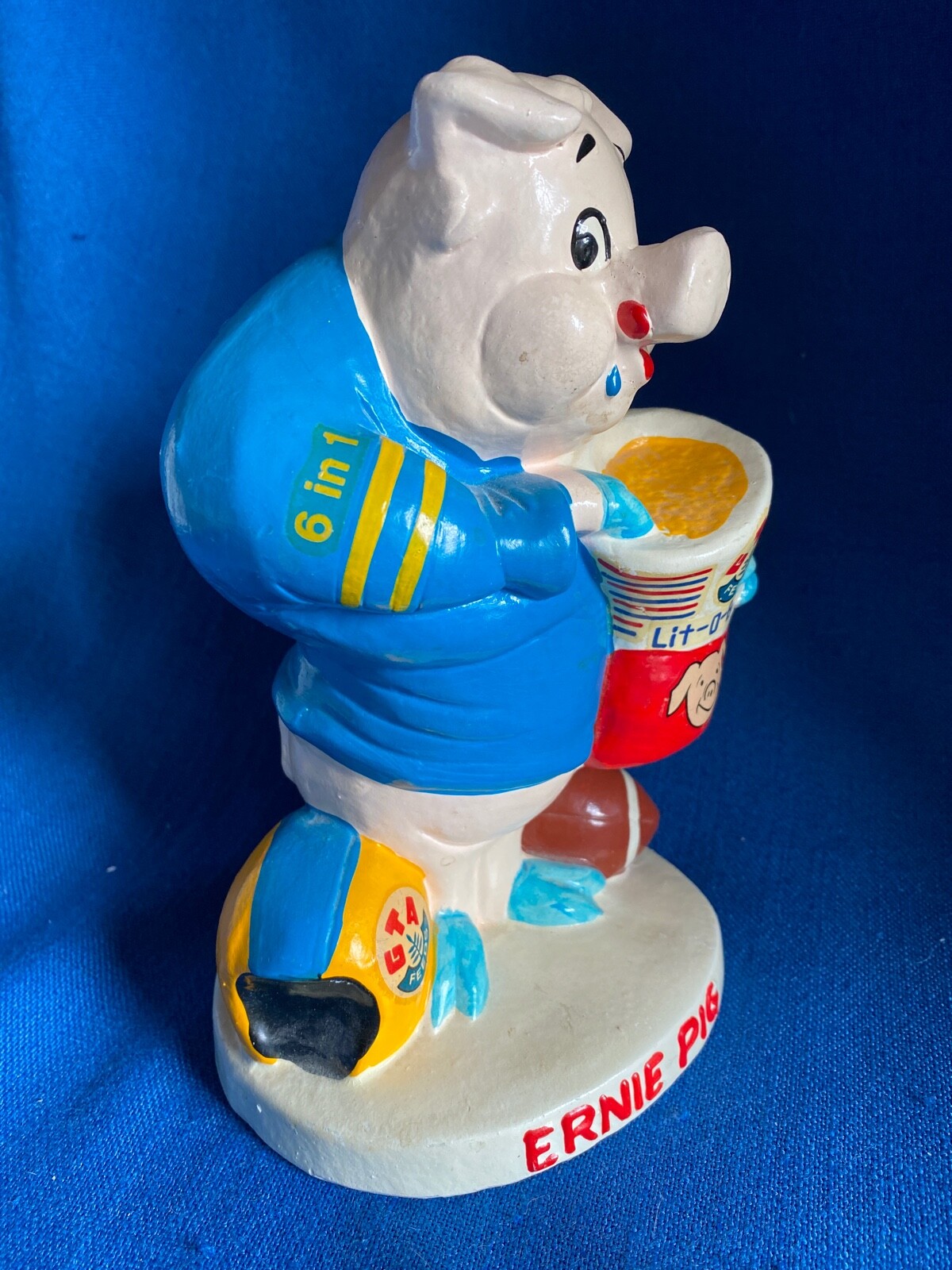 Vintage 1960s Ernie Pig GTA Feeds Advertising Figure Bank Football Chalkware VG