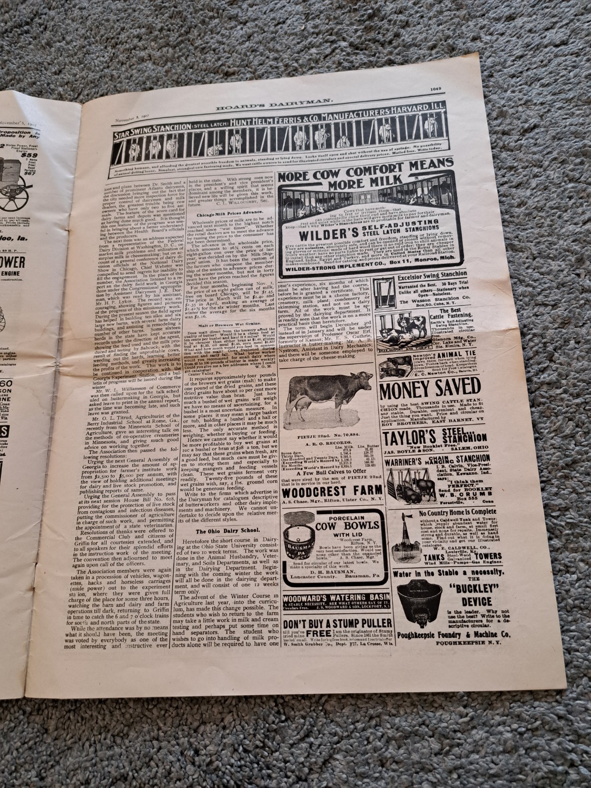 November 8 1907 Hoard’s Dairyman Newspaper Dairy Farming Magazine