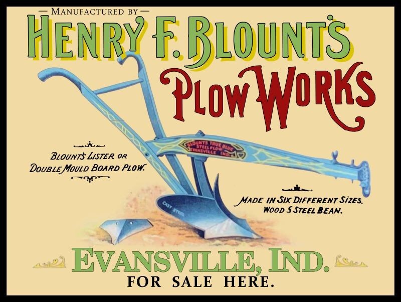 Henry F. Blount Plow Works of Evansville, Indiana NEW Sign 18 x 24″ USA STEEL