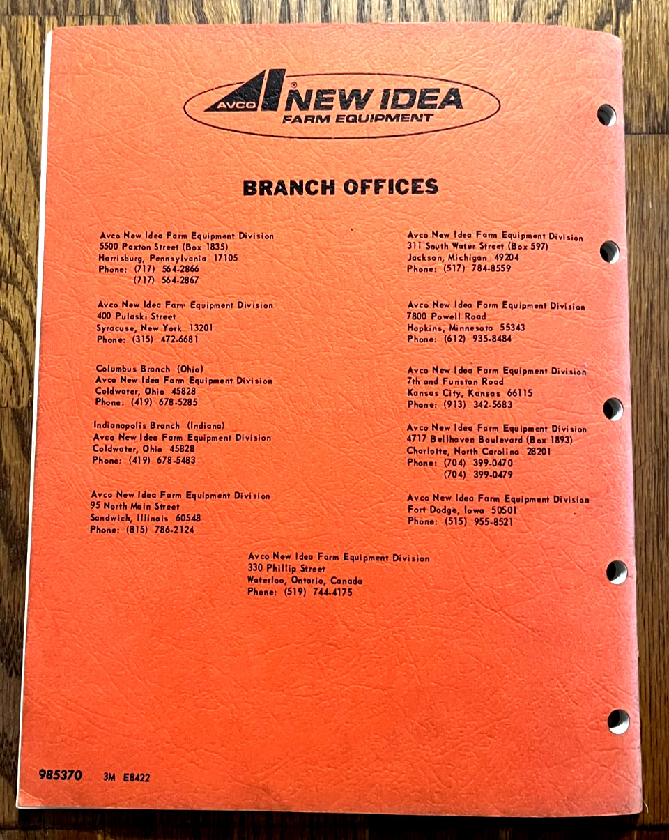 New Idea Uni-System 701 & 702 1966 maintenance manual engine Trans Hydraulics