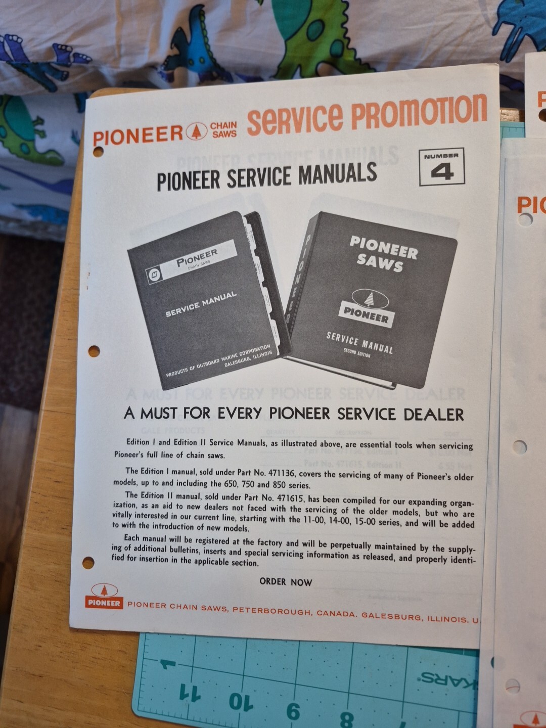 4 1960’s Pioneer Chainsaw Dealer Service Promotion Brochures Flyers