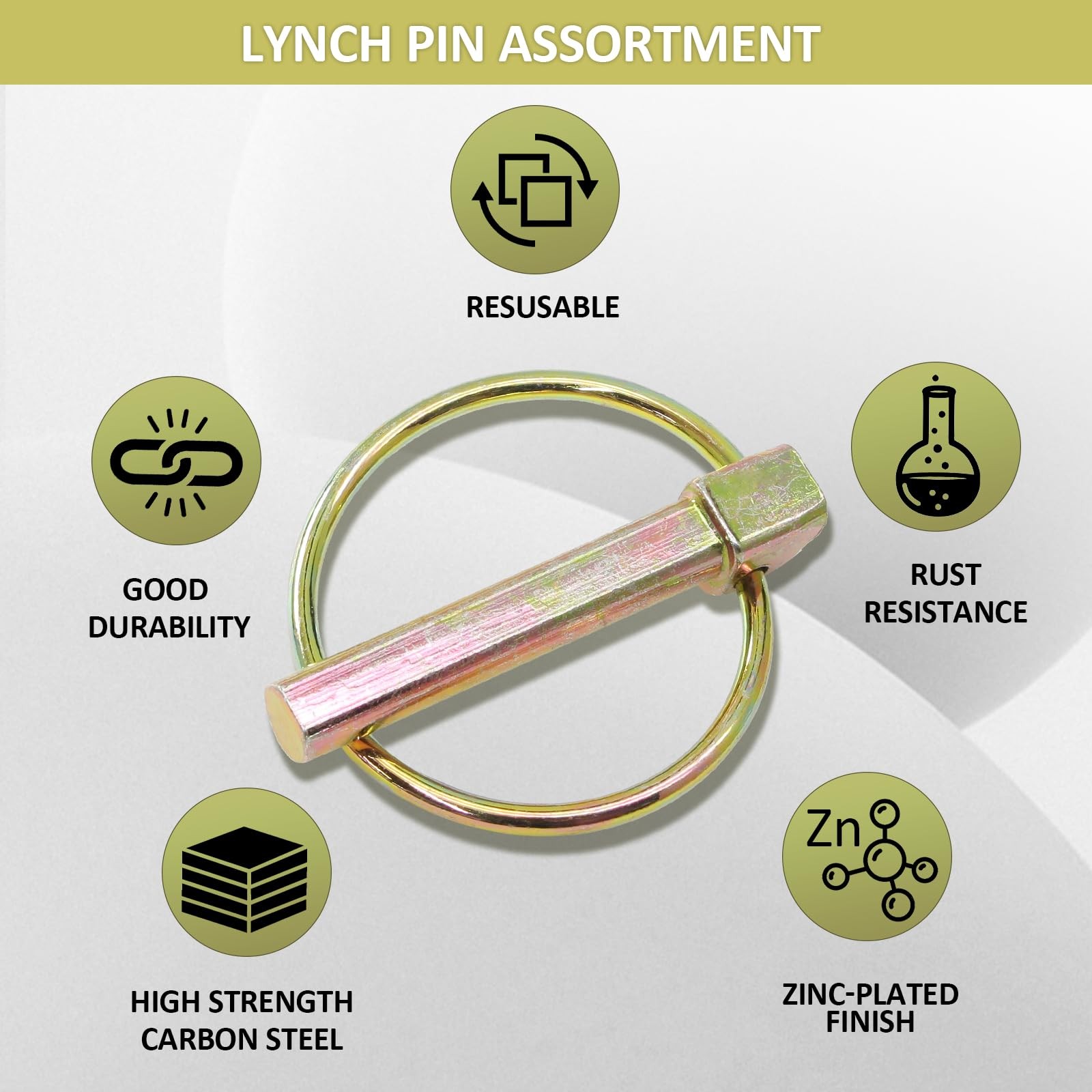 Litoexpe 6 Pcs 1/4 Inch Lynch Pin with Ring, Heavy Duty Round Linch Pins Assortm