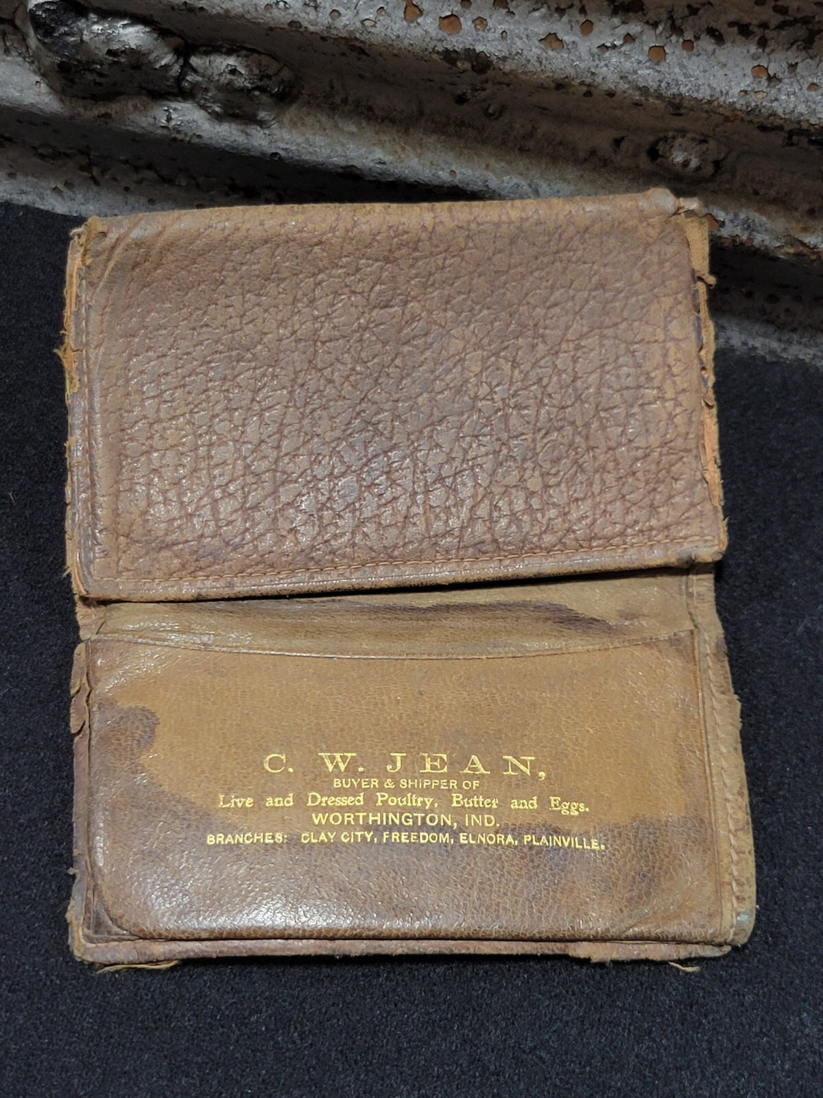 Antique Advertising Wallet CW Jean Poultry Egg Buyers Worthington Elnora Indiana