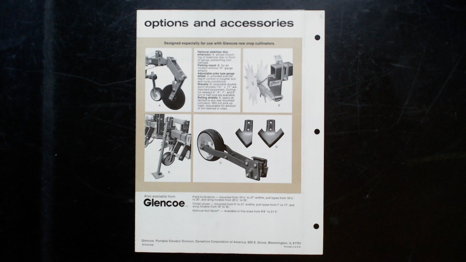 Glencoe Row Crop Cultivators Brochure 1970s Agriculture Farming
