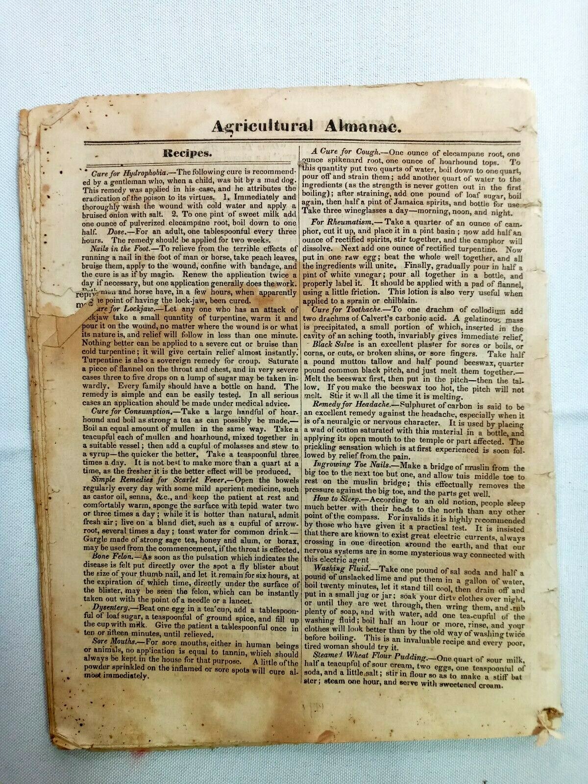 Vintage 1871 John Bear Baer’s Agricultural Almanac Lancaster, PA Antique Farmers
