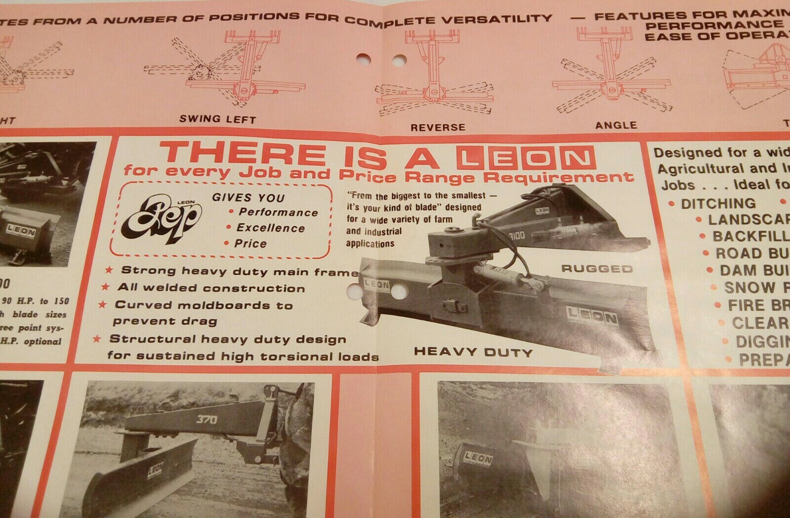 VINTAGE 1974 LEON HEAVY DUTY REAR MOUNTED BLADES FARM TRACTOR SALES BROCHURE