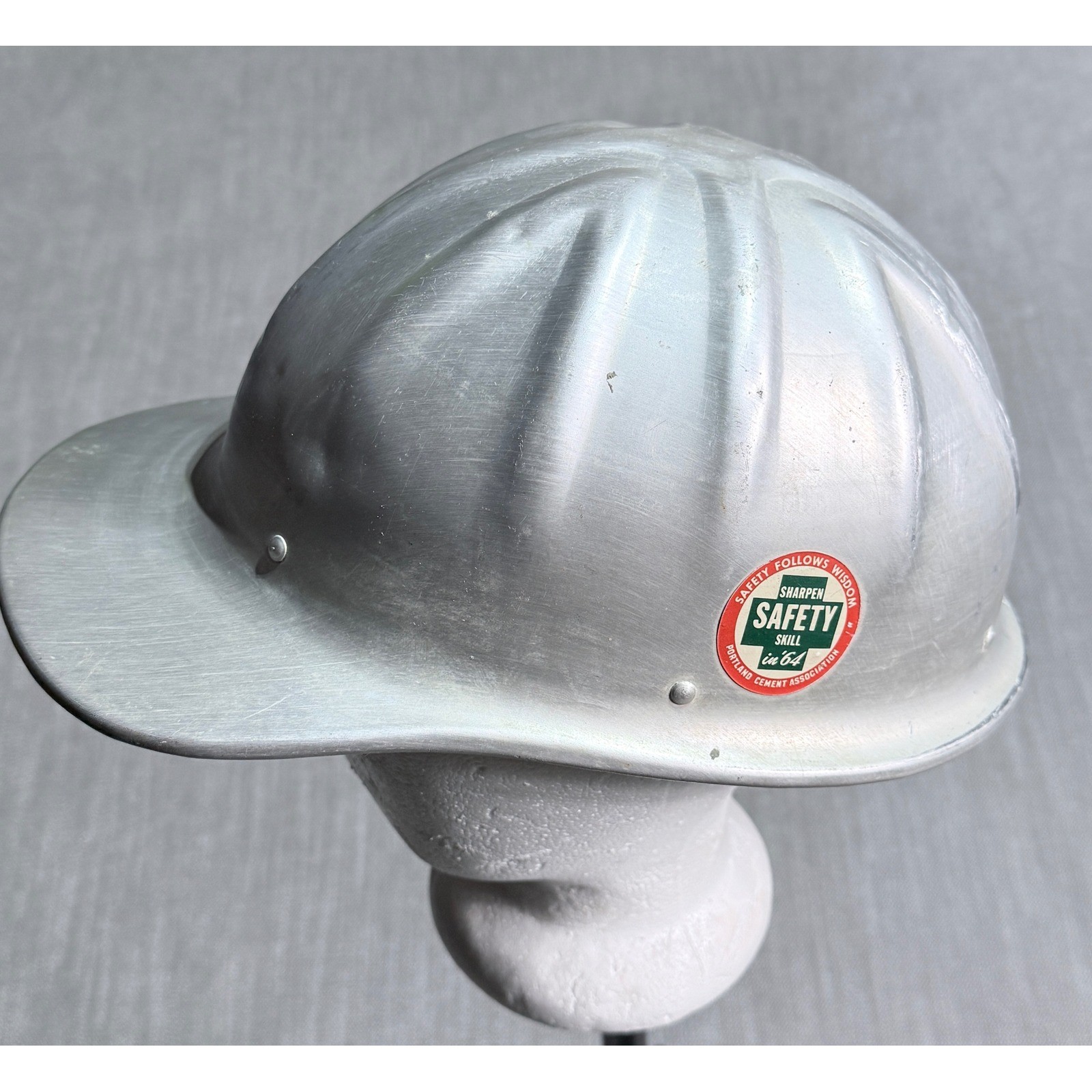 Vintage 60’s Aluminum Hard Hat Portland Cement Association Safety Stickers