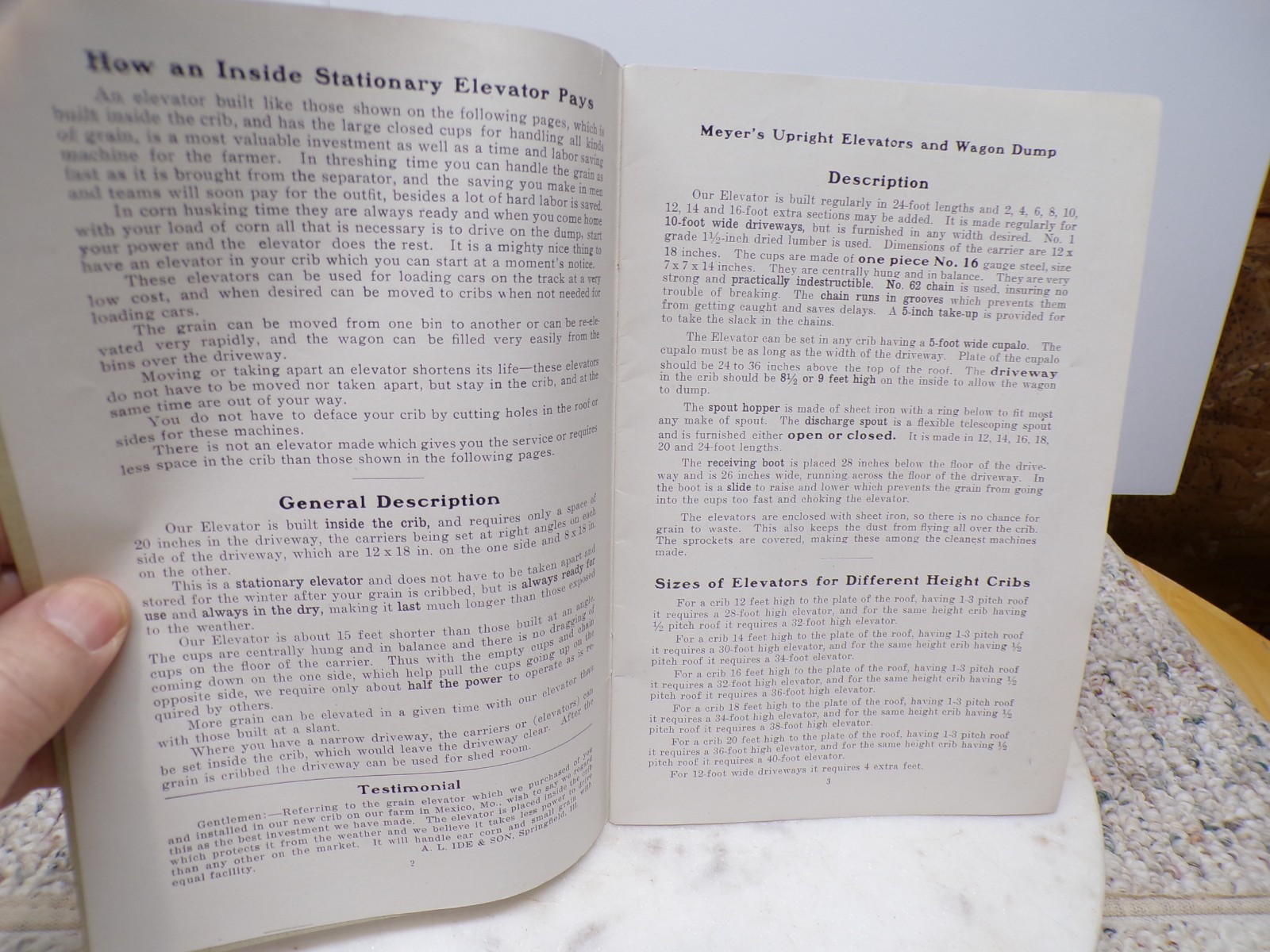 1912 Meyer’s Upright stationary Elevators-Gas Engines Catalog-Prices Morton ILL