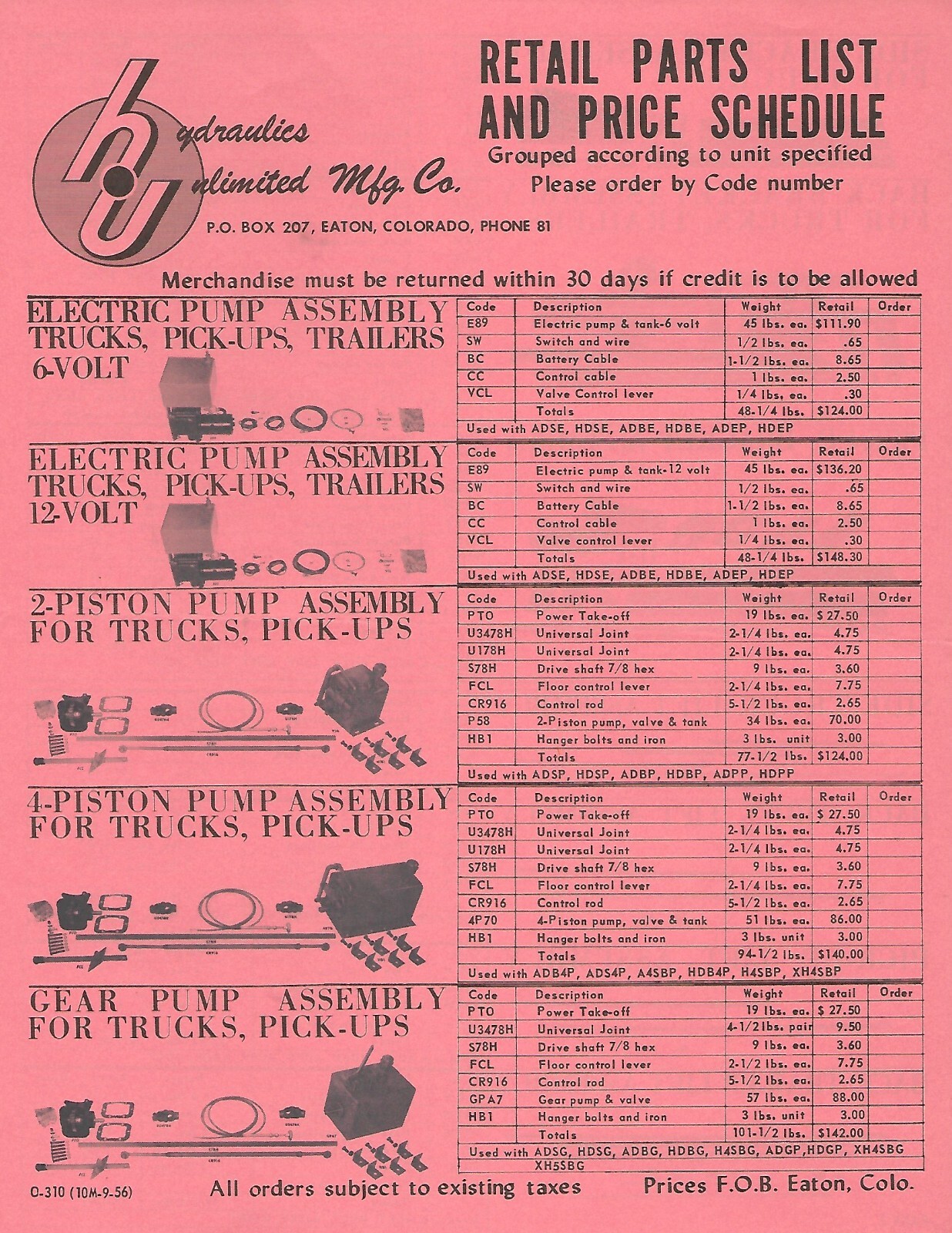 Farm Brochure – Harsh Hydraulic Truck Hoist – c1952-57 – 6 items (F8214)