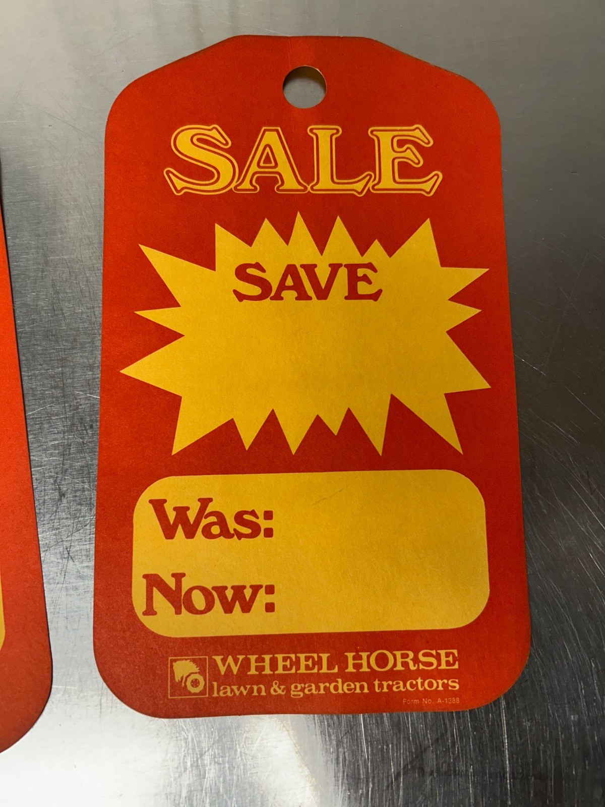 NOS Wheel Horse Dealer Price Tag Sale Hanger Tag 1970’s