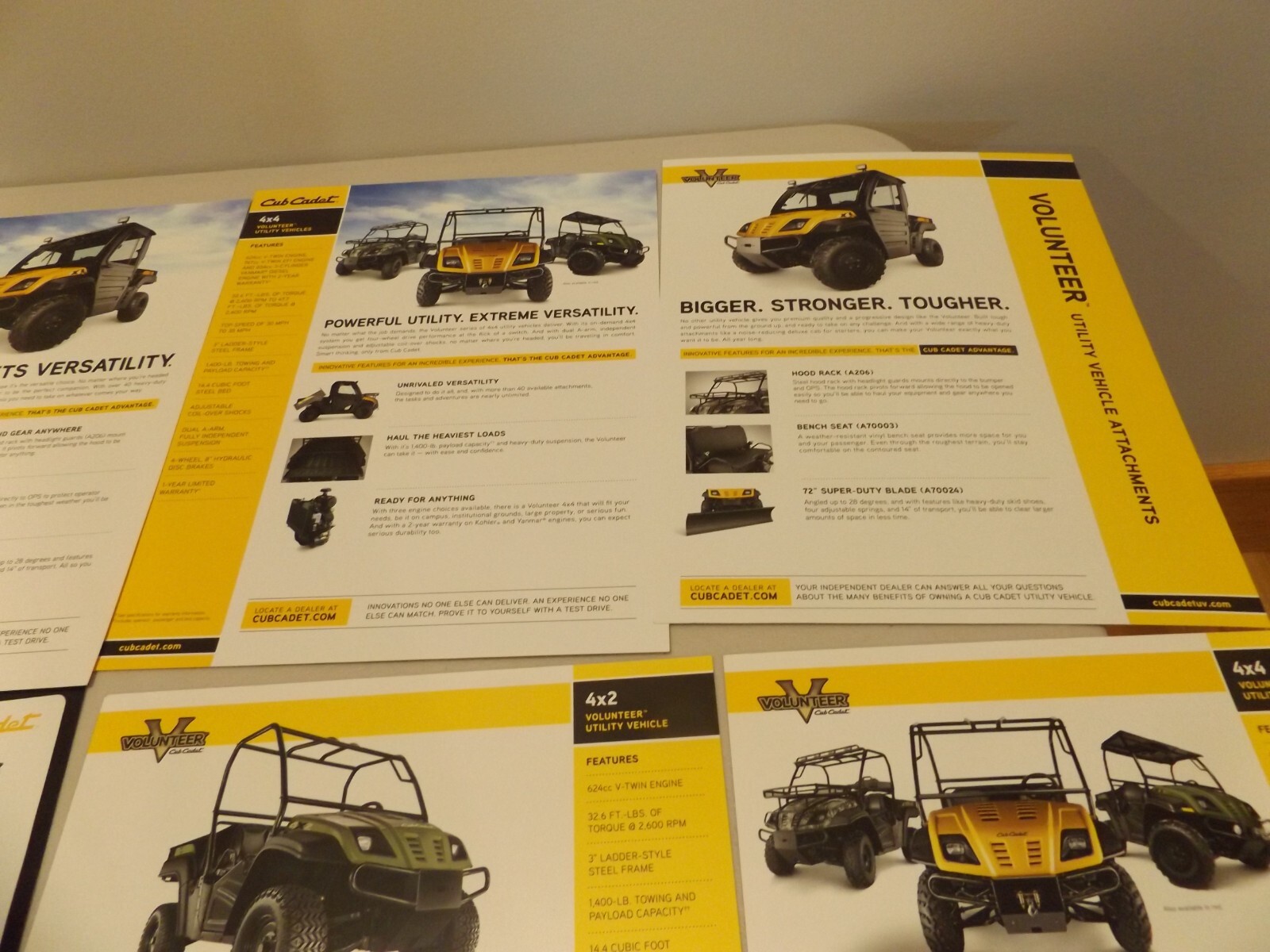 6-pc. CUB CADET VOLUNTEER UTILITY VEHICLES, LIT. 2009, 2010, 2011