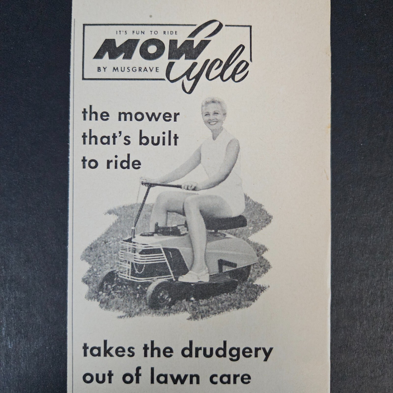 1957 Musgrave Mow Cycle Mower Vintage Print Ad Springfield OH Cadet Happy Lady