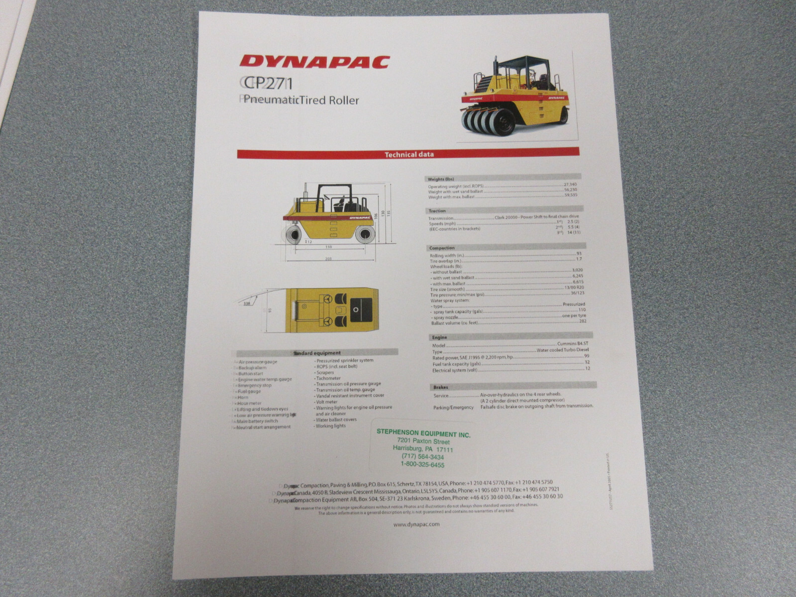 Dynapac CP271 Roller Compactor Brochure 1 Page