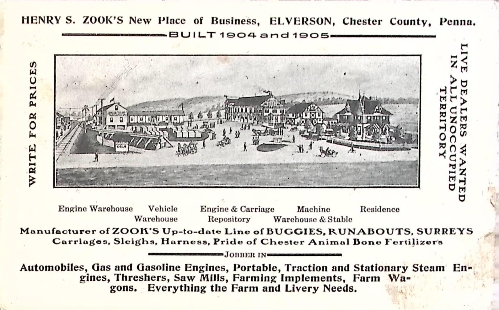 1905 Henry S. Zook Elverson PA Buggy Carriage Advertising Card Chester County