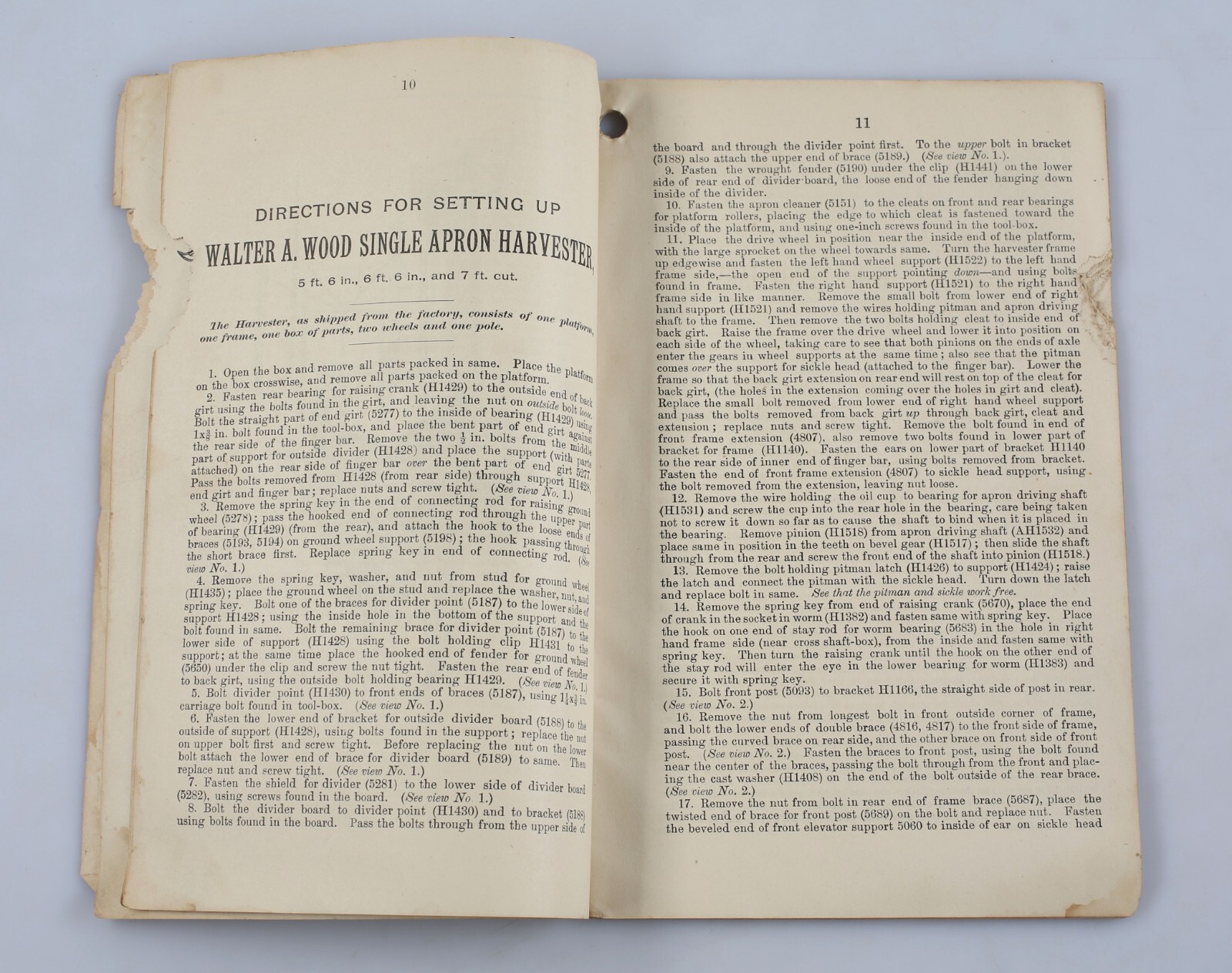 1892 Walter A. Wood Single Apron Binding Harvester Directions Manual Parts List