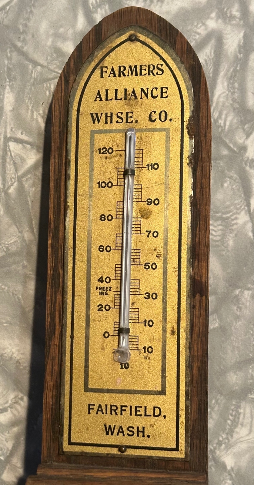 OLD FARMERS ALLIANCE WAREHOUSE FAIRFIELD WA SPOKANE WOOD ADVERTISING THERMOMETER
