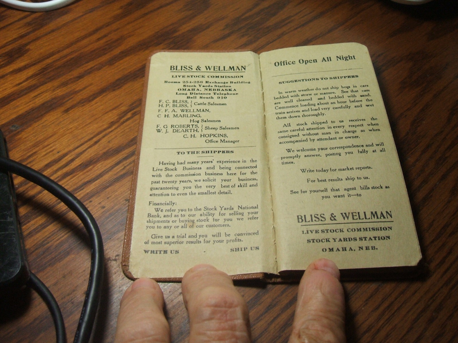 Bliss & Wellman Live Stock Commission Pocket Ledger Omaha Ne 1921