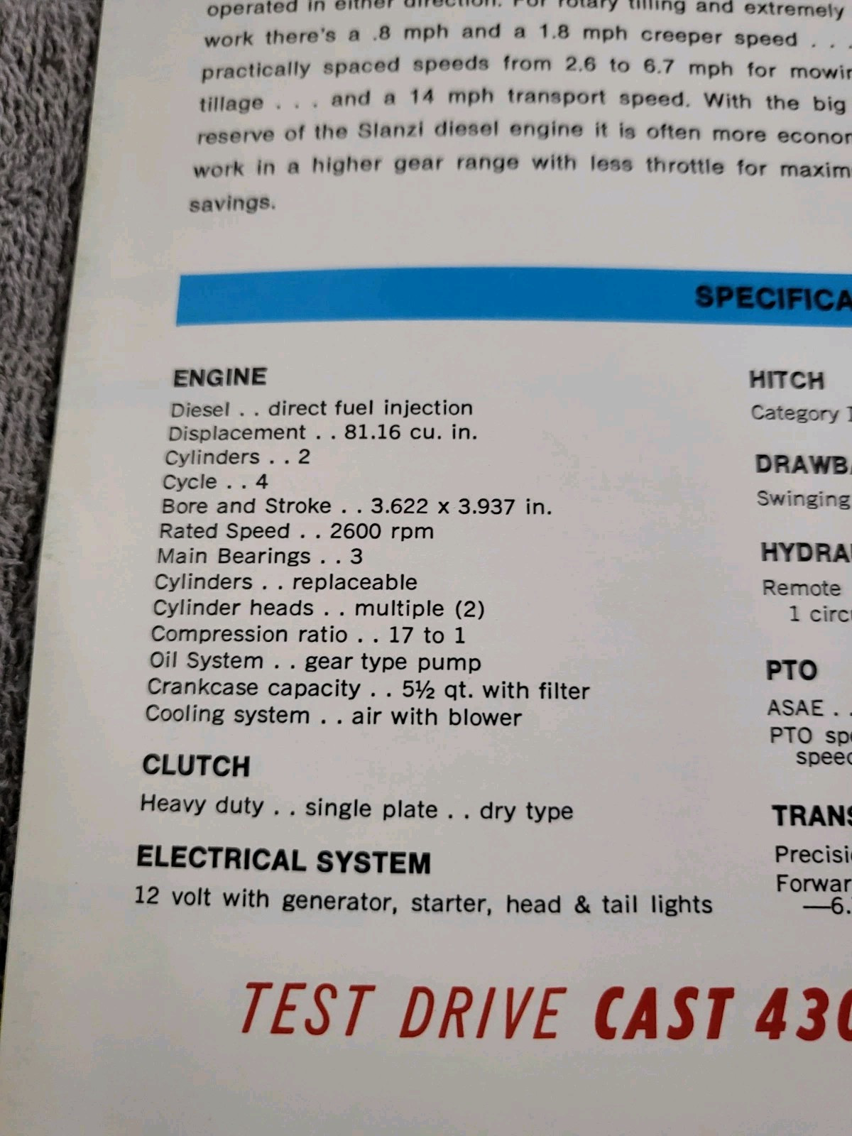Vintage 1960’s CAST 430L RECO 4WD TRACTOR BROCHURE Slanzi Diesel Engine L-Z Co.
