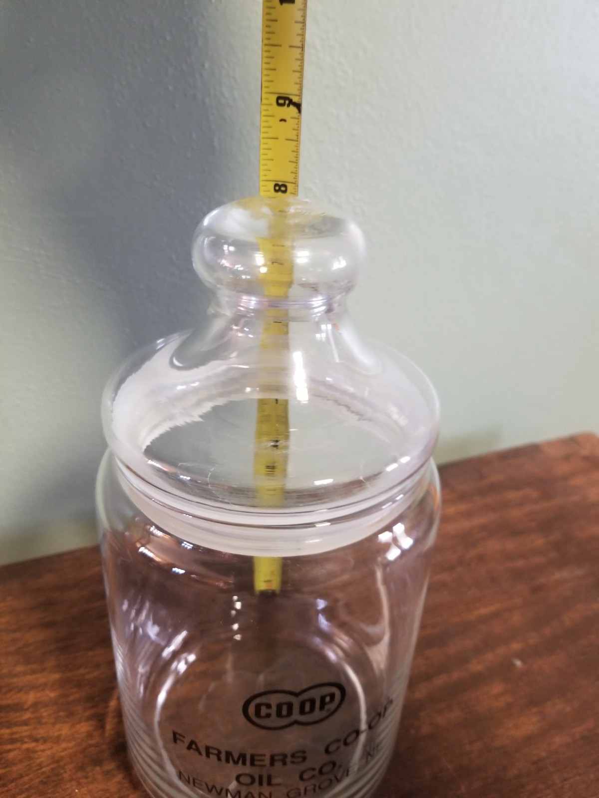 Apothecary Jar Vintage Advertising Glass with Lid Farmer’s Co-op Oil Company