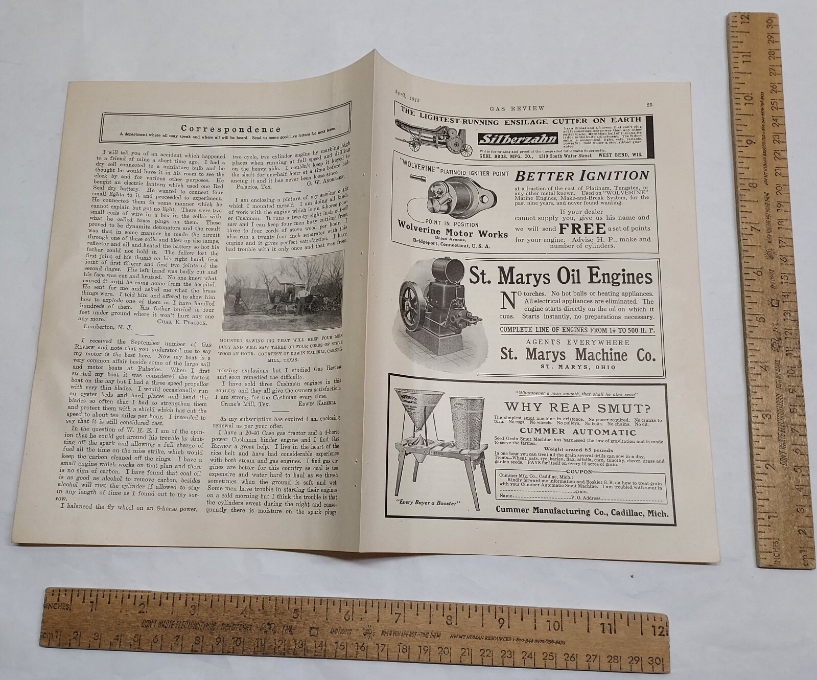 1915 – SILBERZAHN Ensilage Cutter GEHL BROS – magazine ad – listing #5817