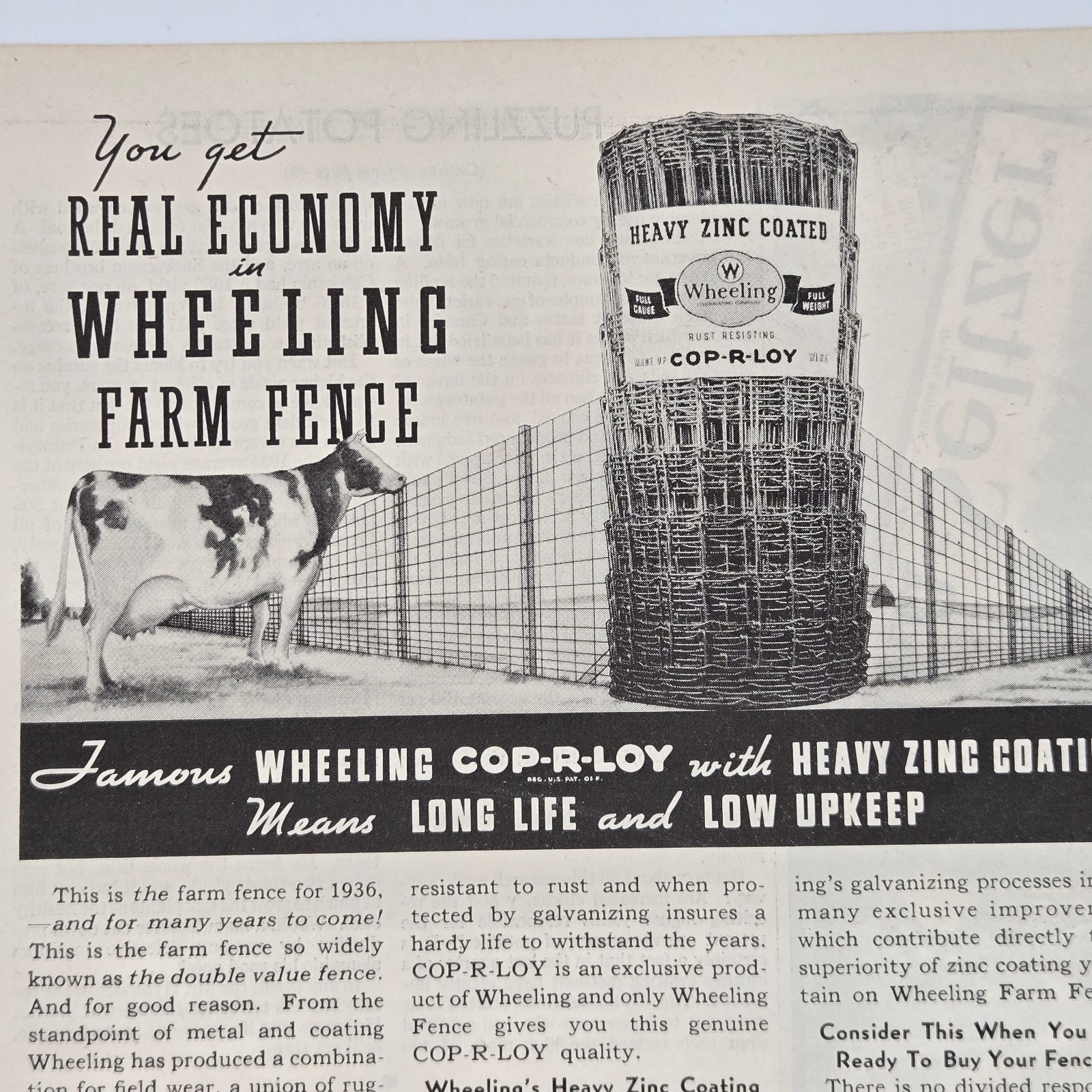 1936 Wheeling COP-R-LOY Farm Fence, West Virginia 8 x 11.5″