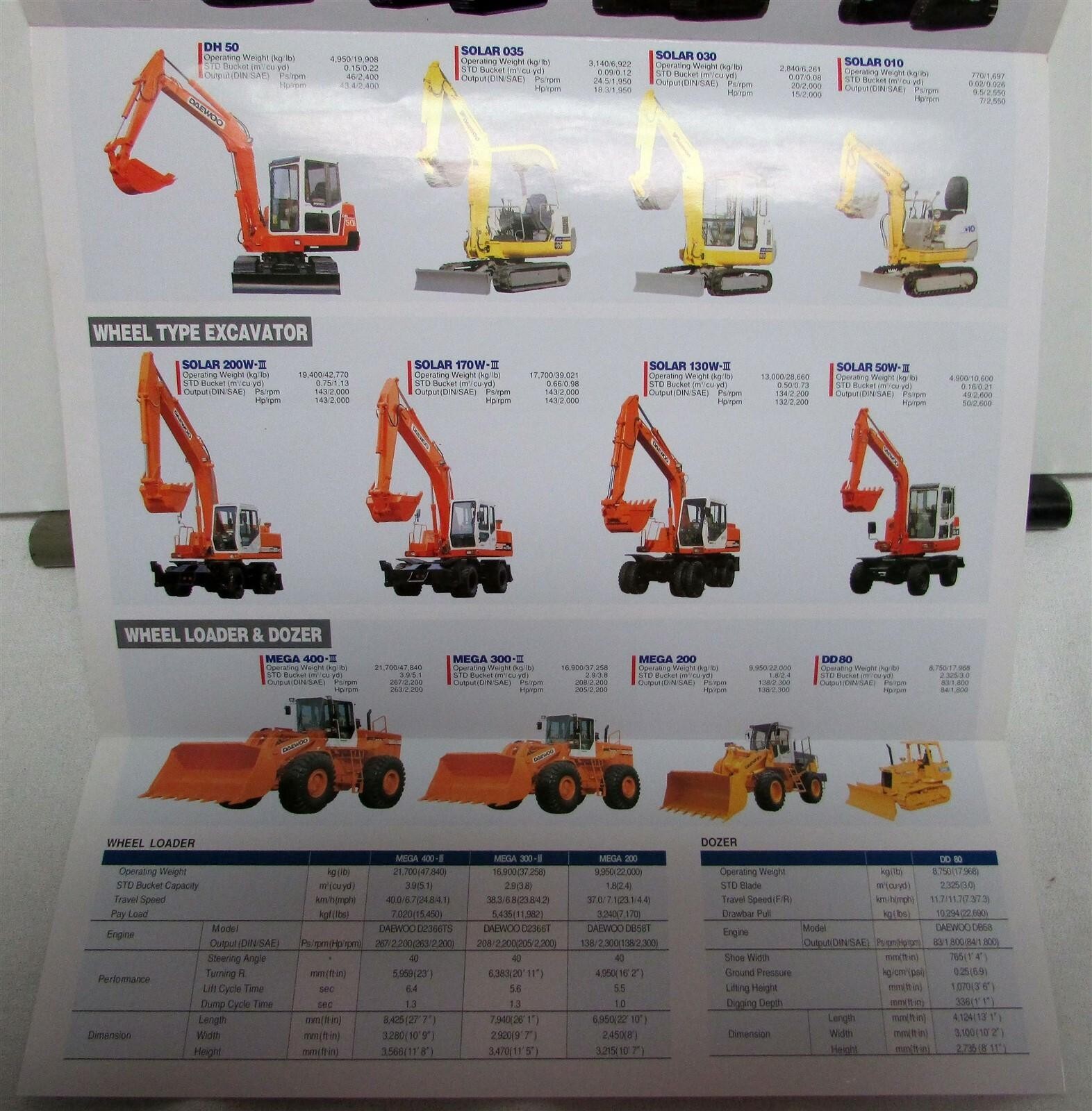 1998 Daewoo Full Line Excavator Crawler Wheel Loader Construction Sales Brochure