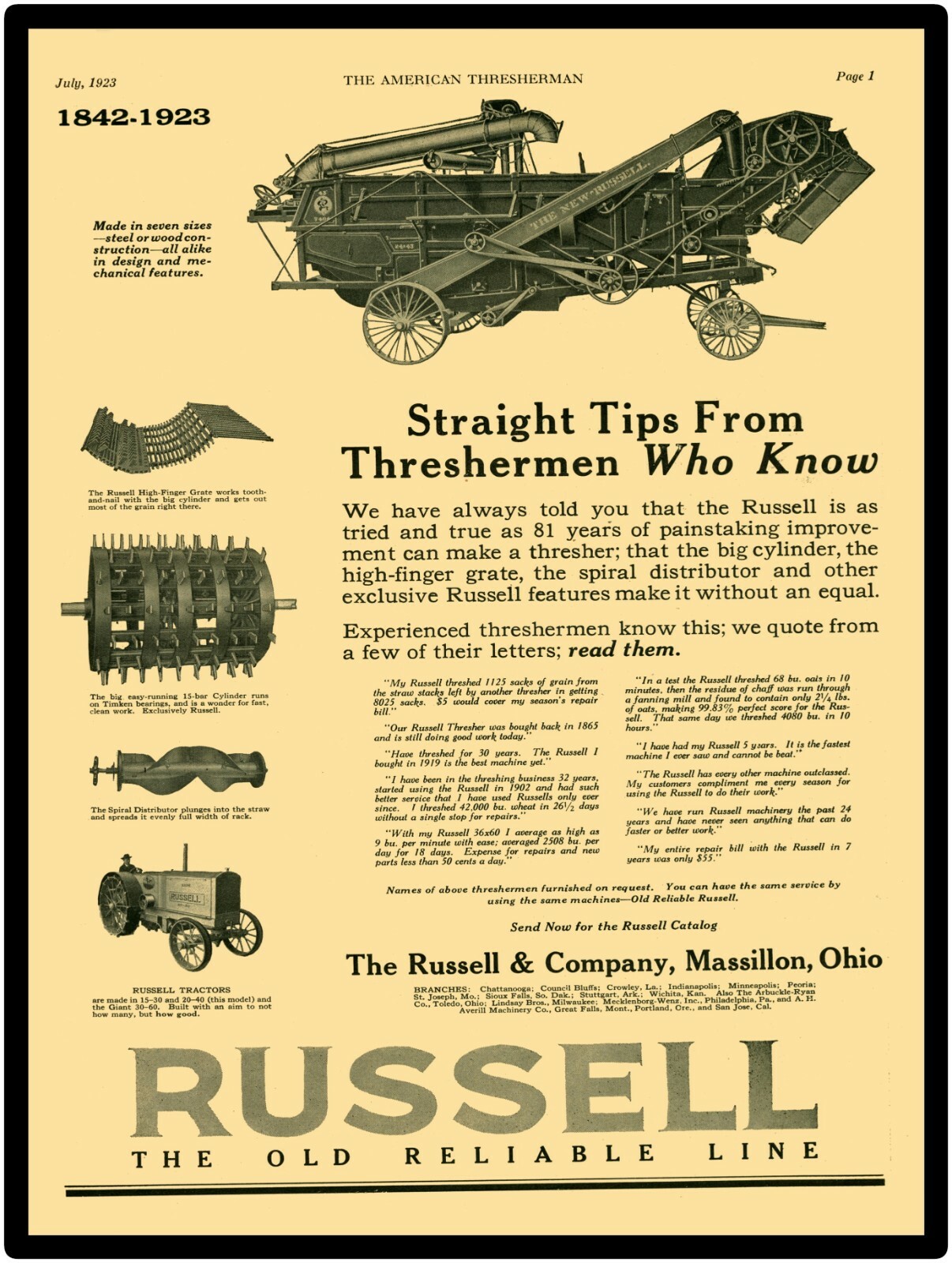 1923 Russell Tractors & Threshers New Metal Sign: Large Size: 12 x 16″