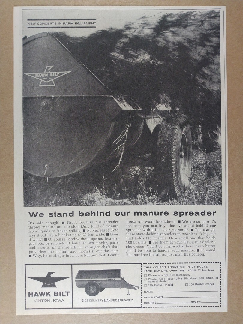 1964 Hawk Bilt Manure Spreader vintage print Ad