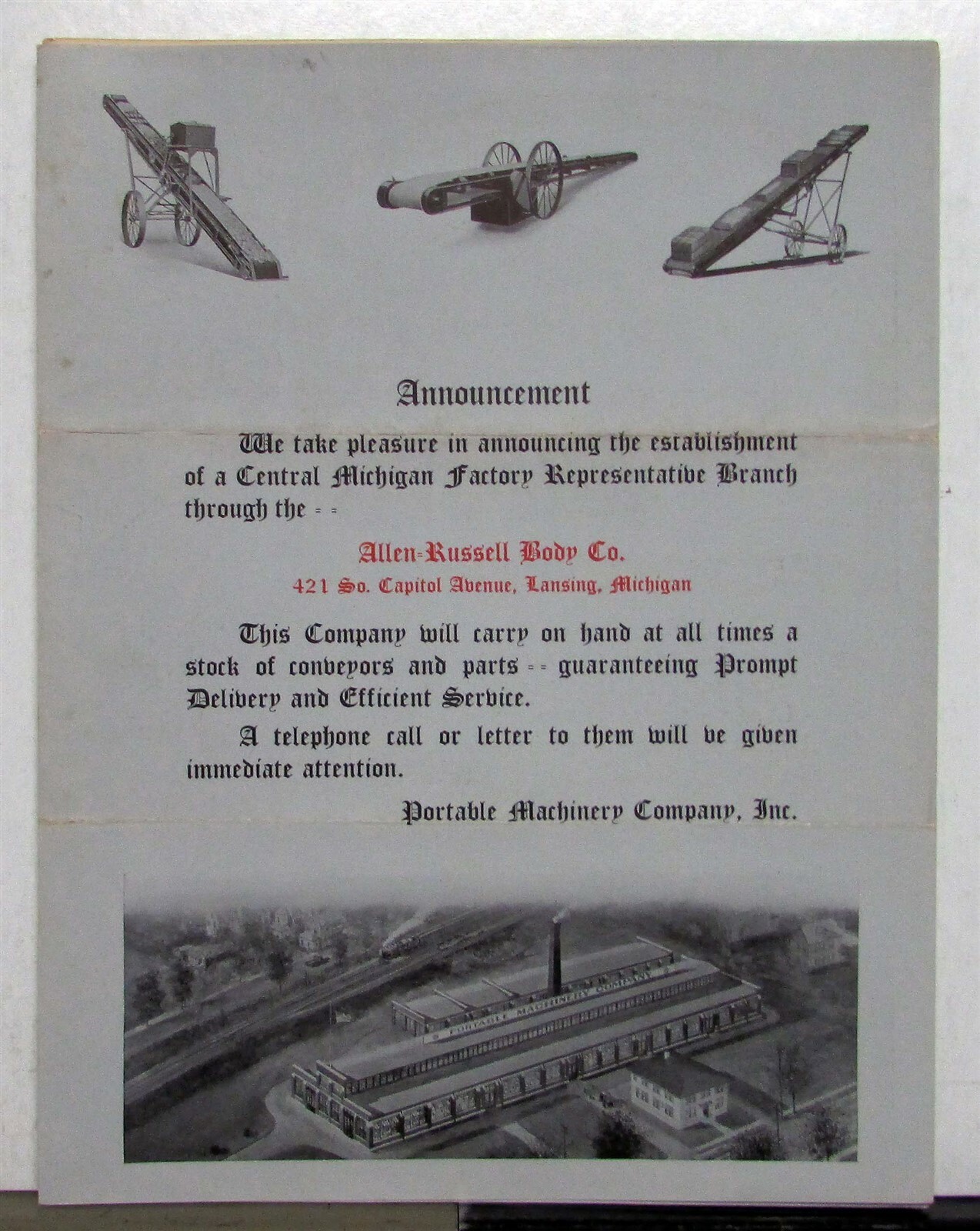 1923 Portable Machinery Company Scoop Conveyors Construction Sales Brochure