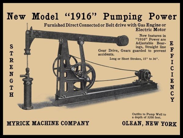 1917 Myrick Machine Model 1916 Oil Pump, Olean, New York NEW METAL SIGN: 9×12″