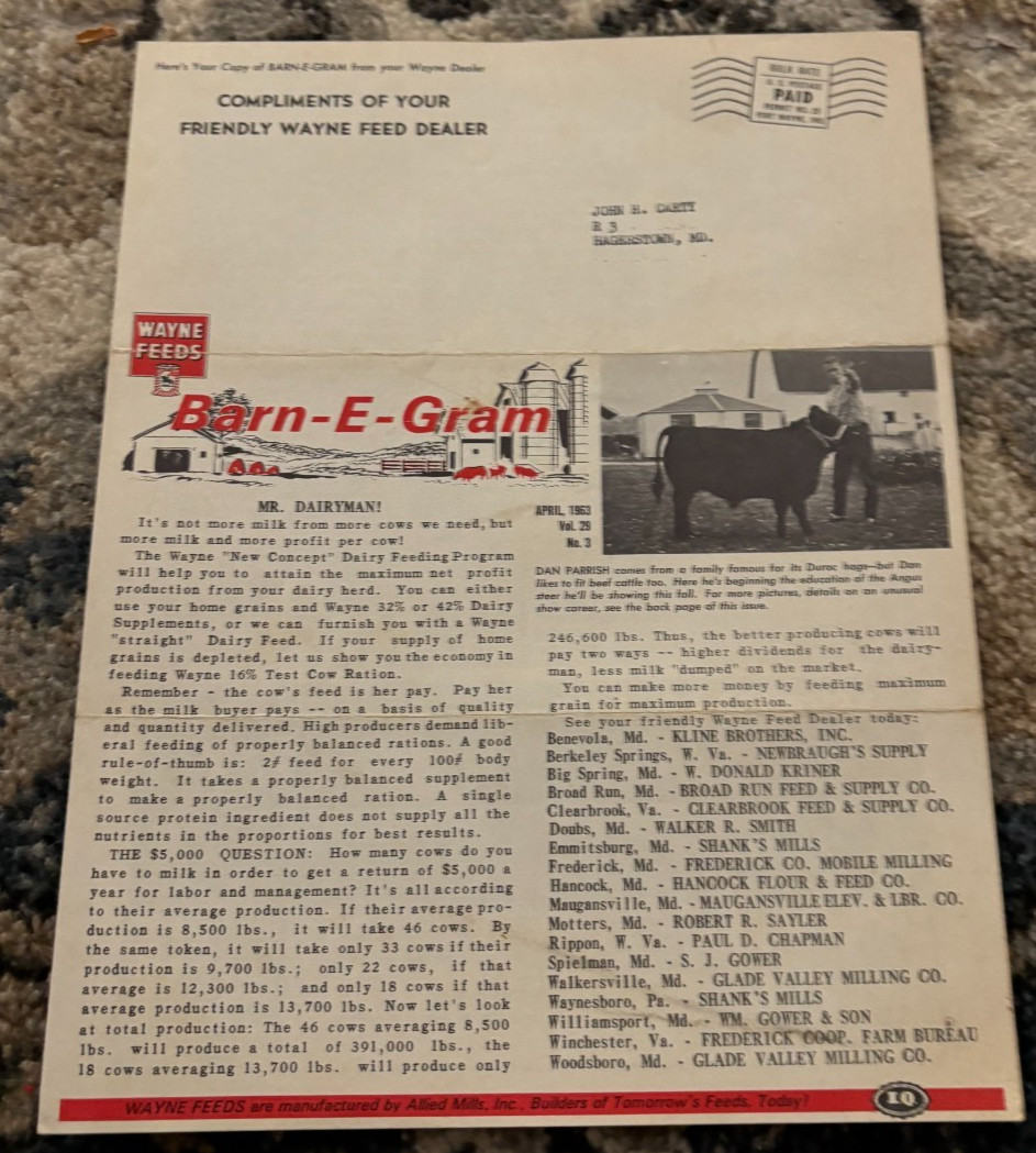 Wayne Feeds Barn-E-Gram April 1963 Brochure DCPA26