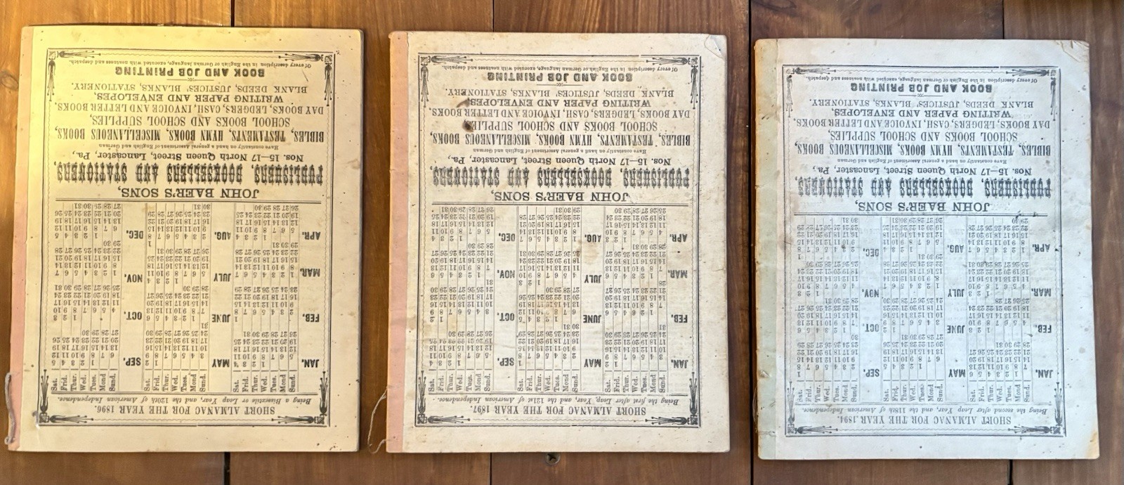 Lot Of 3 John Baer’s Agricultural Almanac Lancaster, PA 1894, 1896, 1897