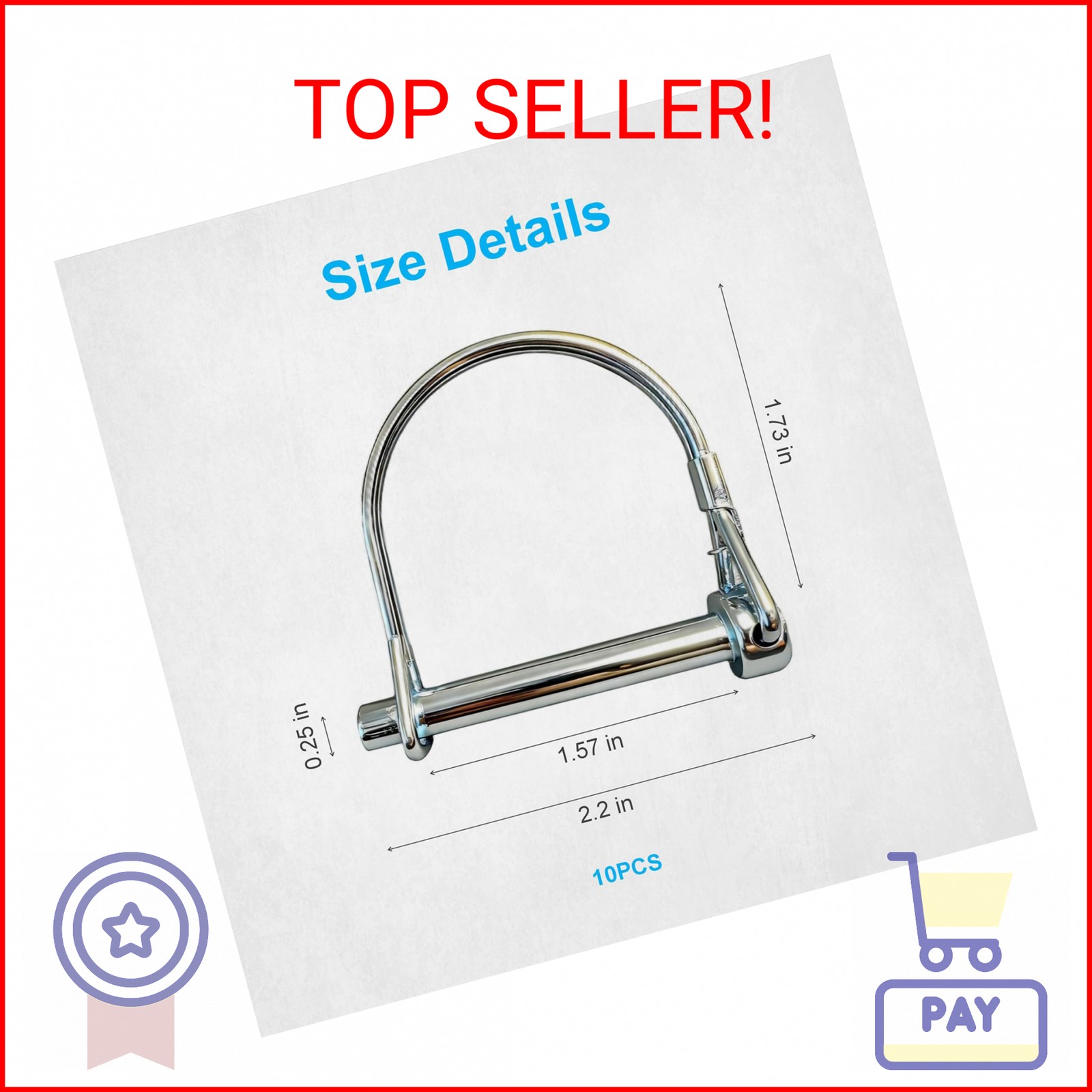 10 Pack, NRJSSCC Trailer Coupler Pin and Locking Pin, 2-1/8″x1/4″ Trailer Hitch