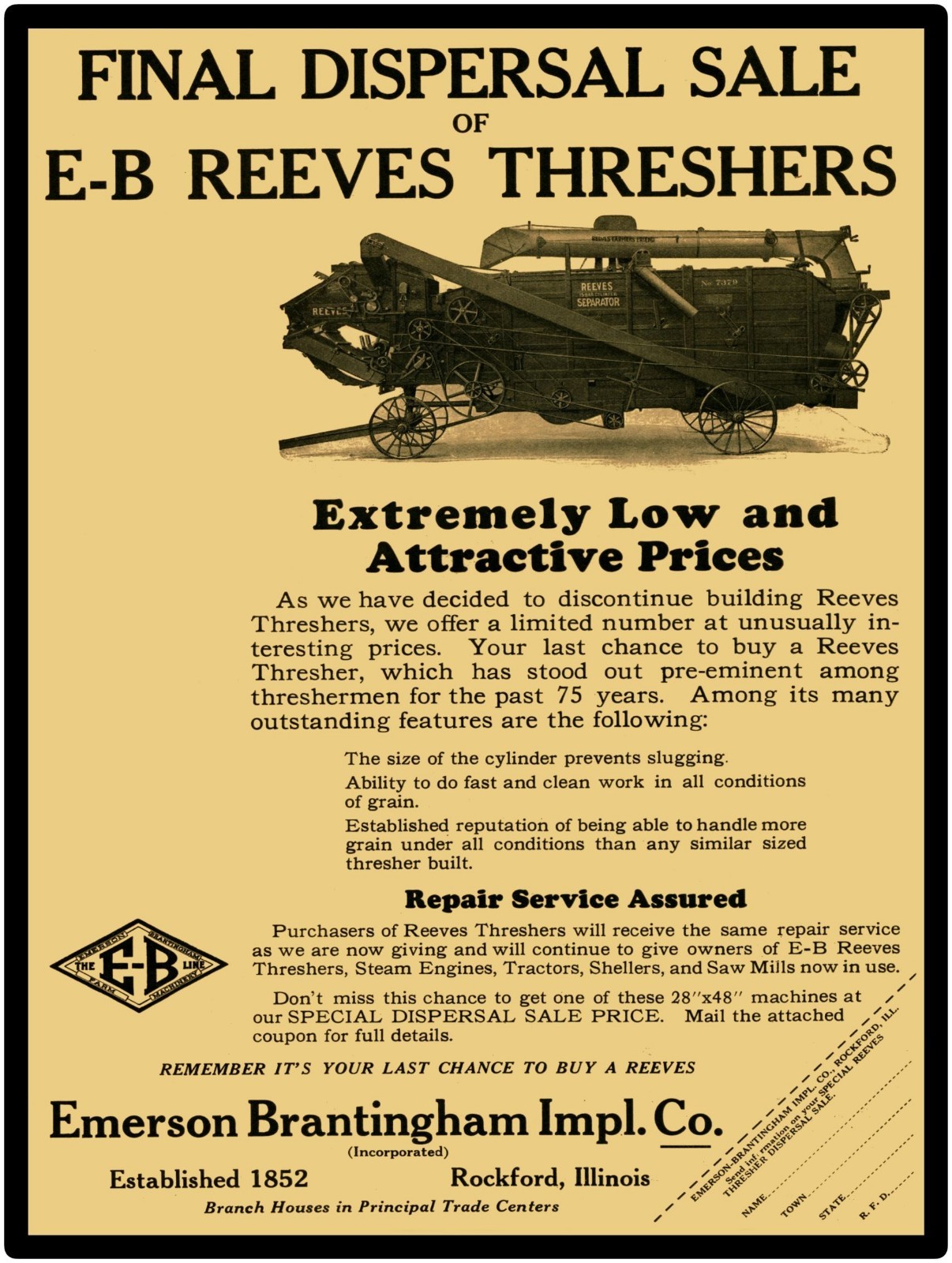 Vtg Reeves 7379 Separator 9″ x 12″ Repro Aluminum Sign: Emerson Brantingham Co.