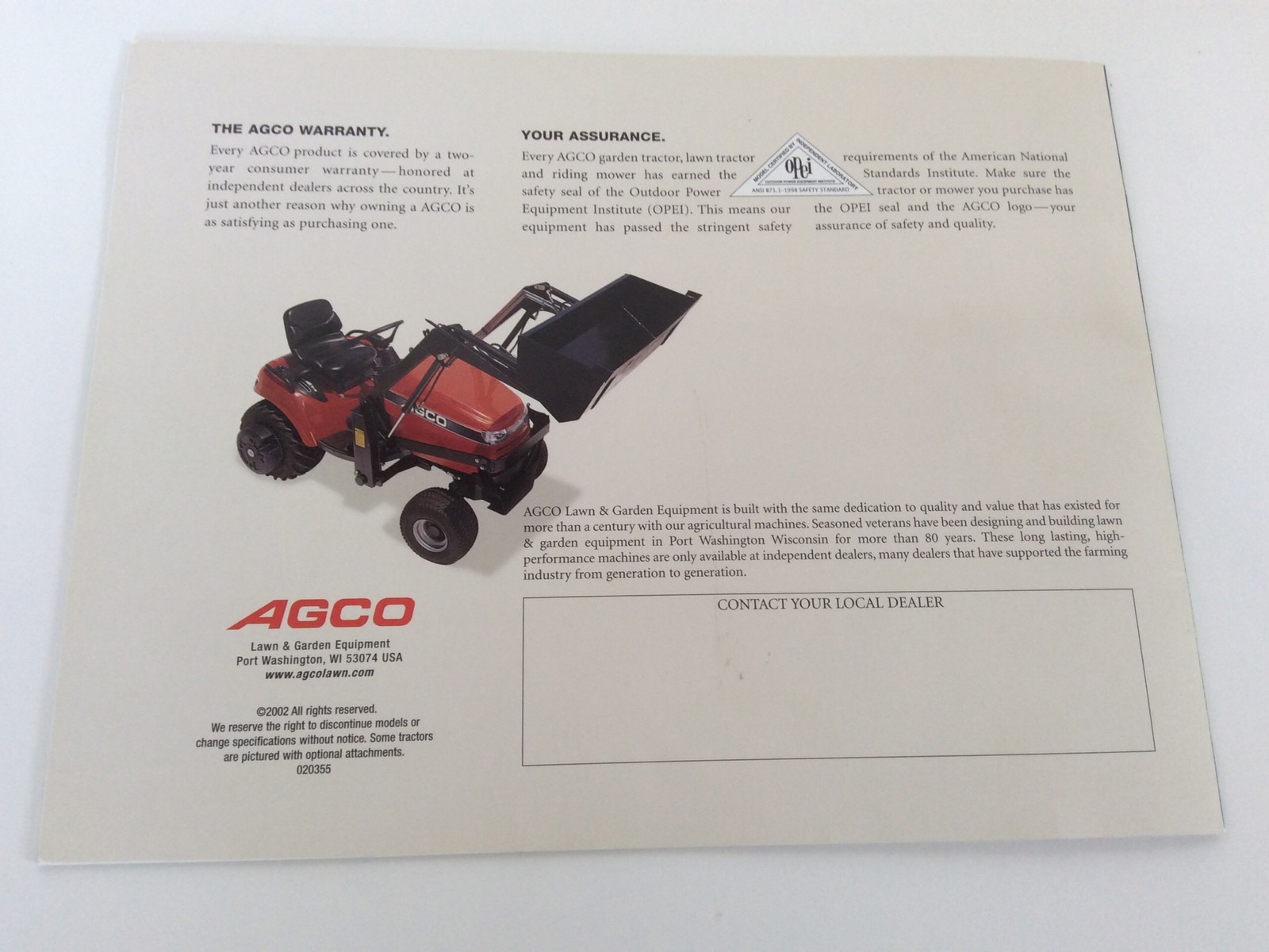 AGCO 2002 Lawn Garden Tractor 2025H 2023H Brochure Great Shape